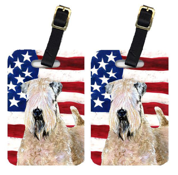 Pair of USA American Flag with Wheaten Terrier Soft Coated Luggage Tags SS4019BT by Caroline's Treasures