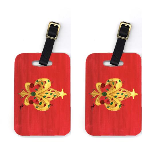 Pair of Christmas Fleur de lis Tree with lights Luggage Tags by Caroline's Treasures