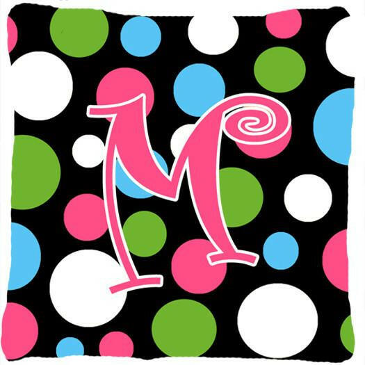 Monogram Initial M Polkadots and Pink Decorative Canvas Fabric Pillow CJ1038 | www.ermes-unice.fr