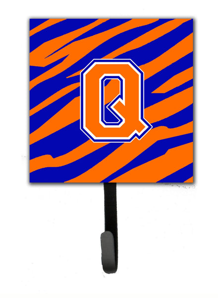 Letter Q Initial Monogram - Tiger Stripe - Blue Orange Leash Holder or Key Hook by Caroline's Treasures