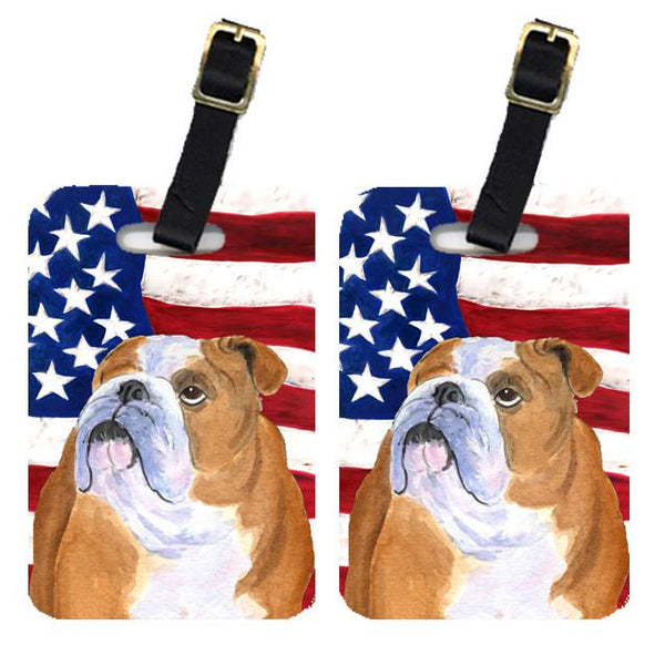 Pair of USA American Flag with Bulldog English Luggage Tags SS4017BT by Caroline's Treasures