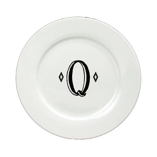 Letter Q Initial Monogram Retro Ceramic White Dinner Plate CJ1058-Q-DPW-11 by Caroline's Treasures