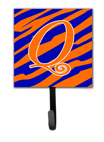 Letter Q Initial Tiger Stripe Blue and Orange Leash Holder or Key Hook by Caroline's Treasures