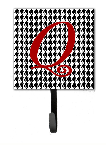 Letter Q Initial Monogram - Houndstooth Black Leash Holder or Key Hook by Caroline's Treasures