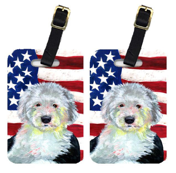 Pair of USA American Flag with Old English Sheepdog Luggage Tags LH9035BT by Caroline's Treasures