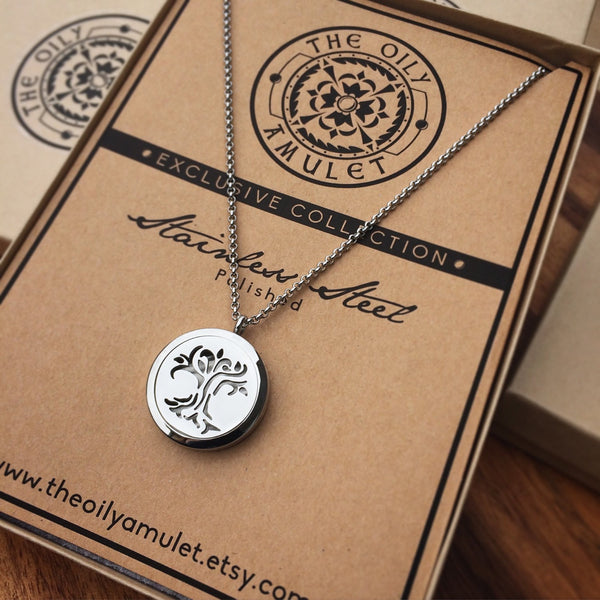 Tree of Life No.2 - Stainless Steel Diffuser Necklace – The Oily Amulet