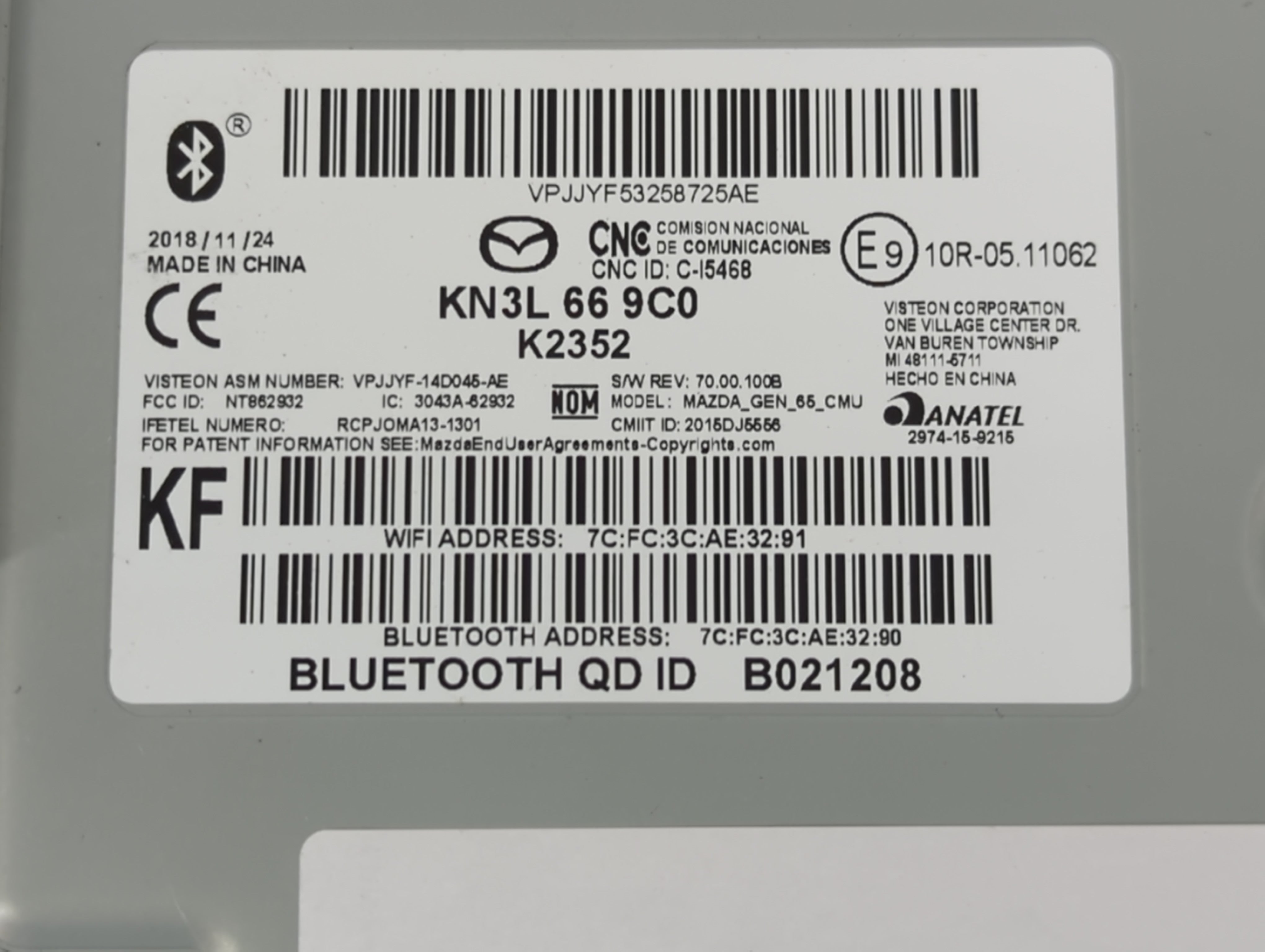 2019-2021 Mazda Cx-5 Radio AM FM Cd Player Receiver Replacement P/N:KN3L 66 9C0 Fits Fits 2019 2020 2021 OEM Used Auto Parts - Oemusedautoparts1.com