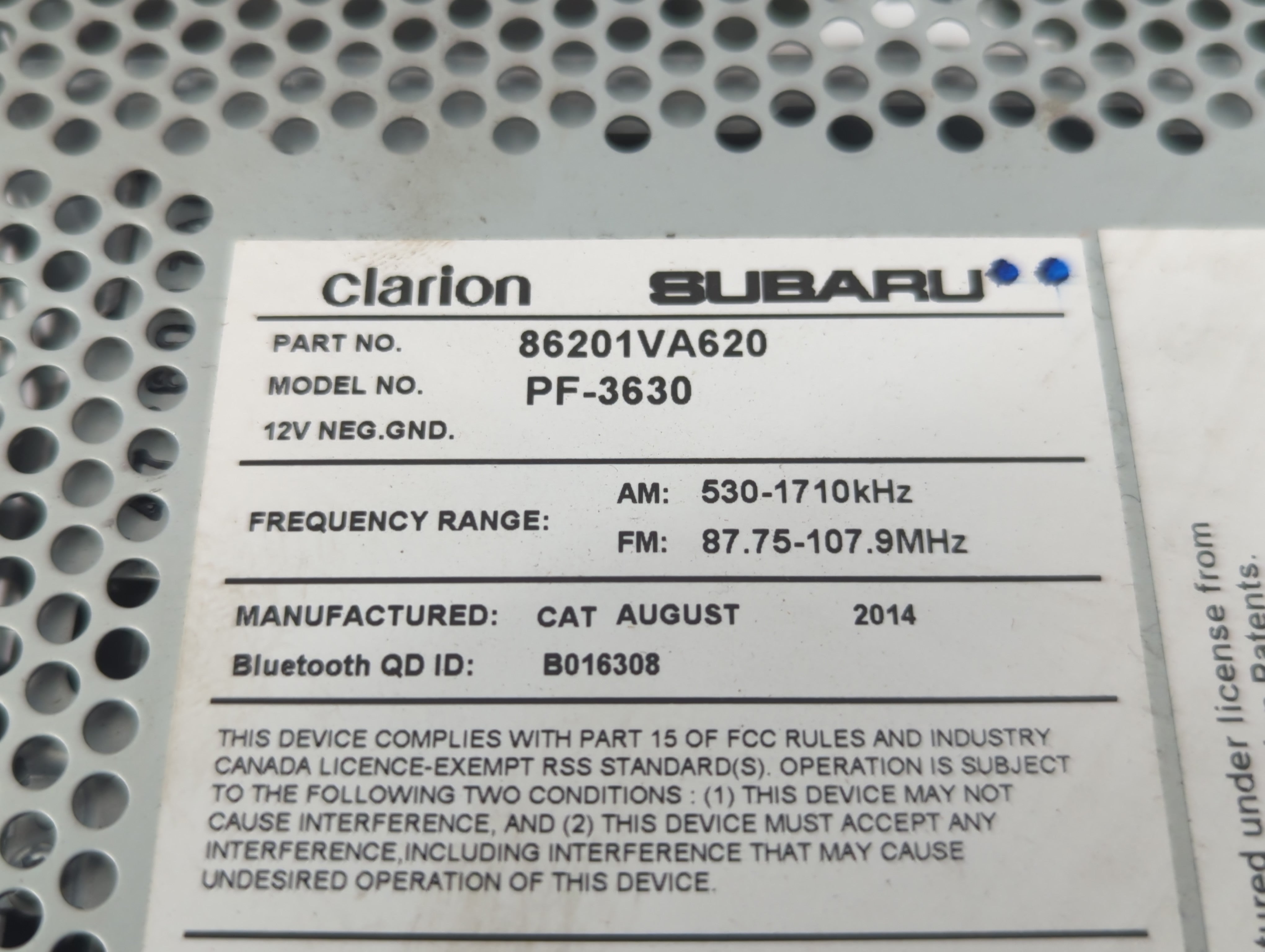 2015 Subaru Wrx Radio AM FM Cd Player Receiver Replacement P/N:86201VA620 Fits OEM Used Auto Parts - Oemusedautoparts1.com