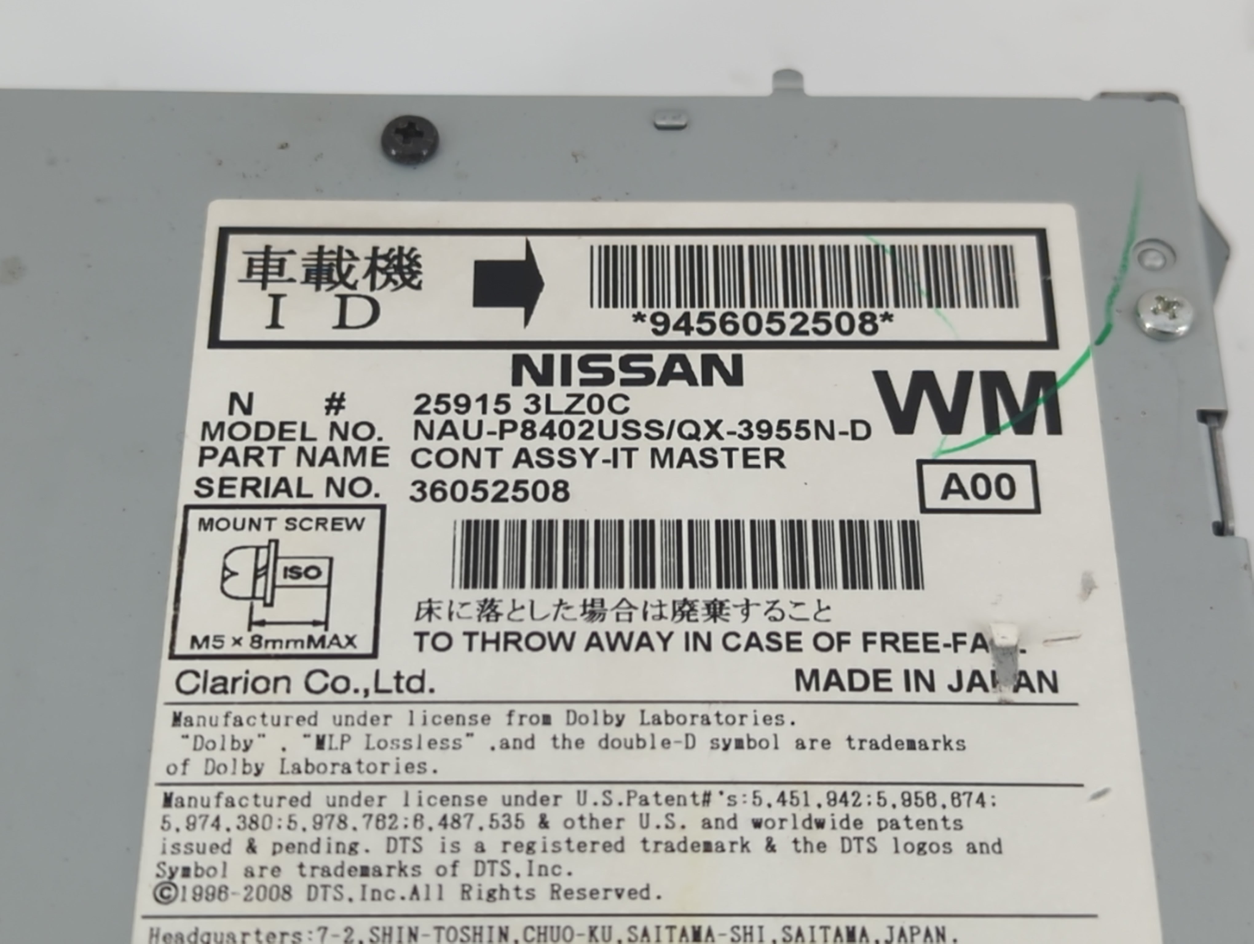 2014 Infiniti Q50 Radio AM FM Cd Player Receiver Replacement P/N:25915 3LZ0C Fits OEM Used Auto Parts - Oemusedautoparts1.com