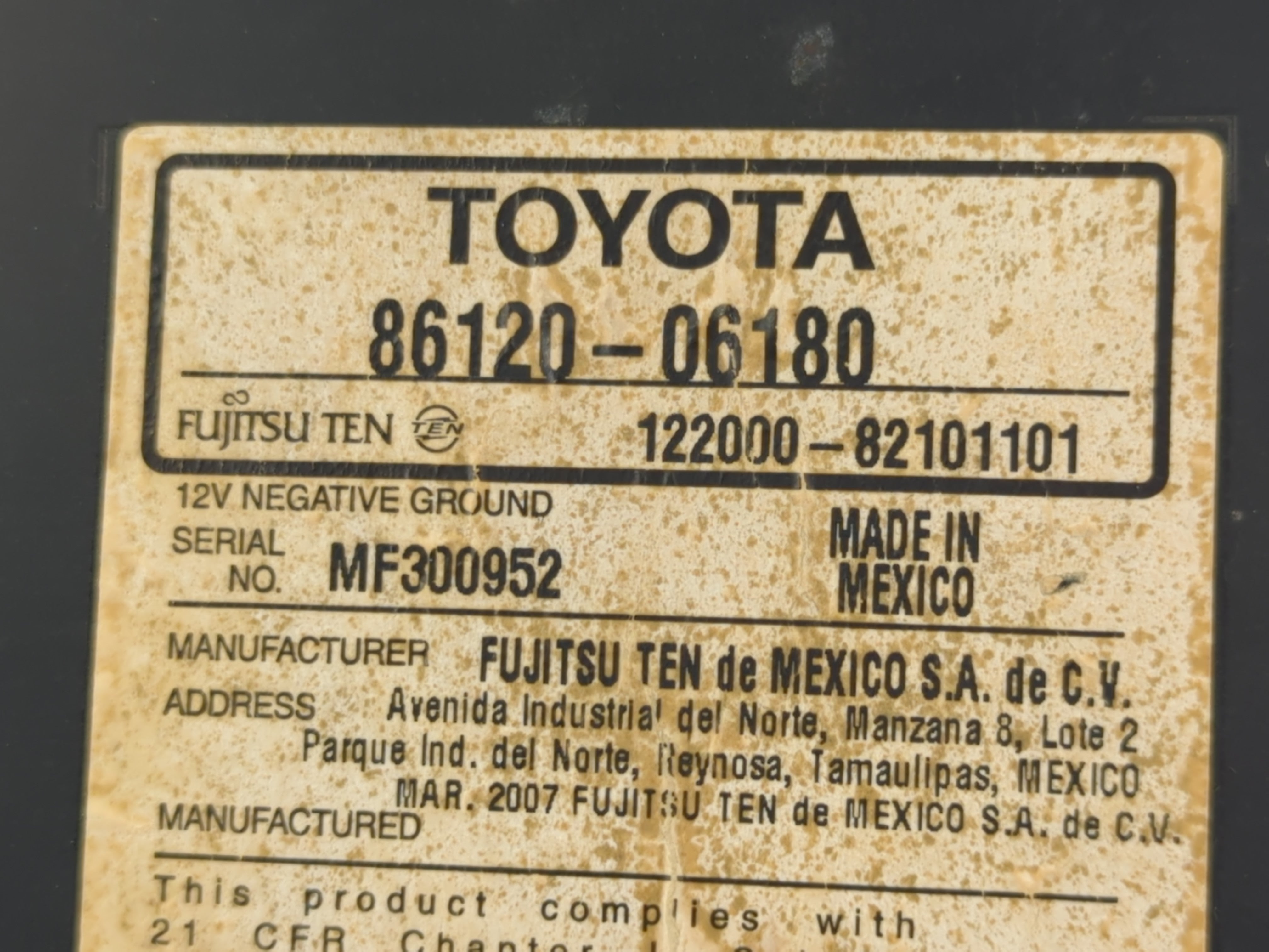 2007-2009 Toyota Camry Radio AM FM Cd Player Receiver Replacement P/N:86120-06180 Fits Fits 2007 2008 2009 OEM Used Auto Parts - Oemusedautoparts1.com