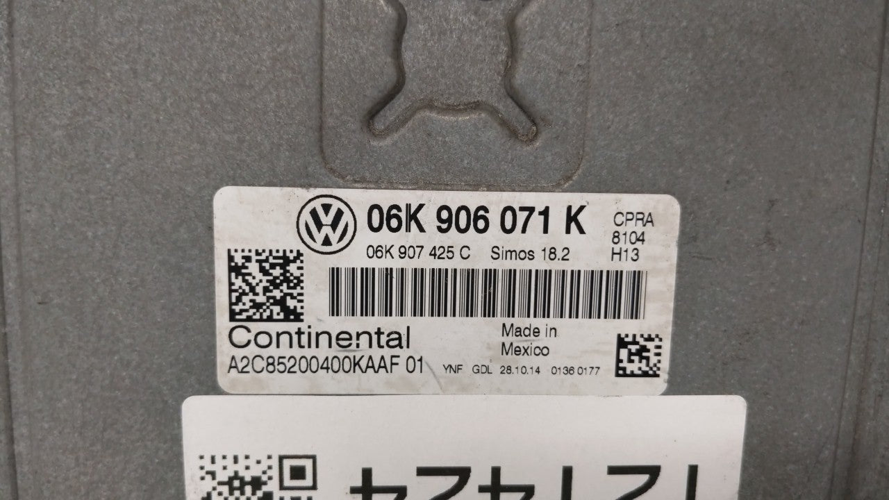 2015 Volkswagen Passat PCM Engine Control Computer ECU ECM PCU OEM P/N:06K 906 071 K Fits OEM Used Auto Parts - Oemusedautoparts1.com