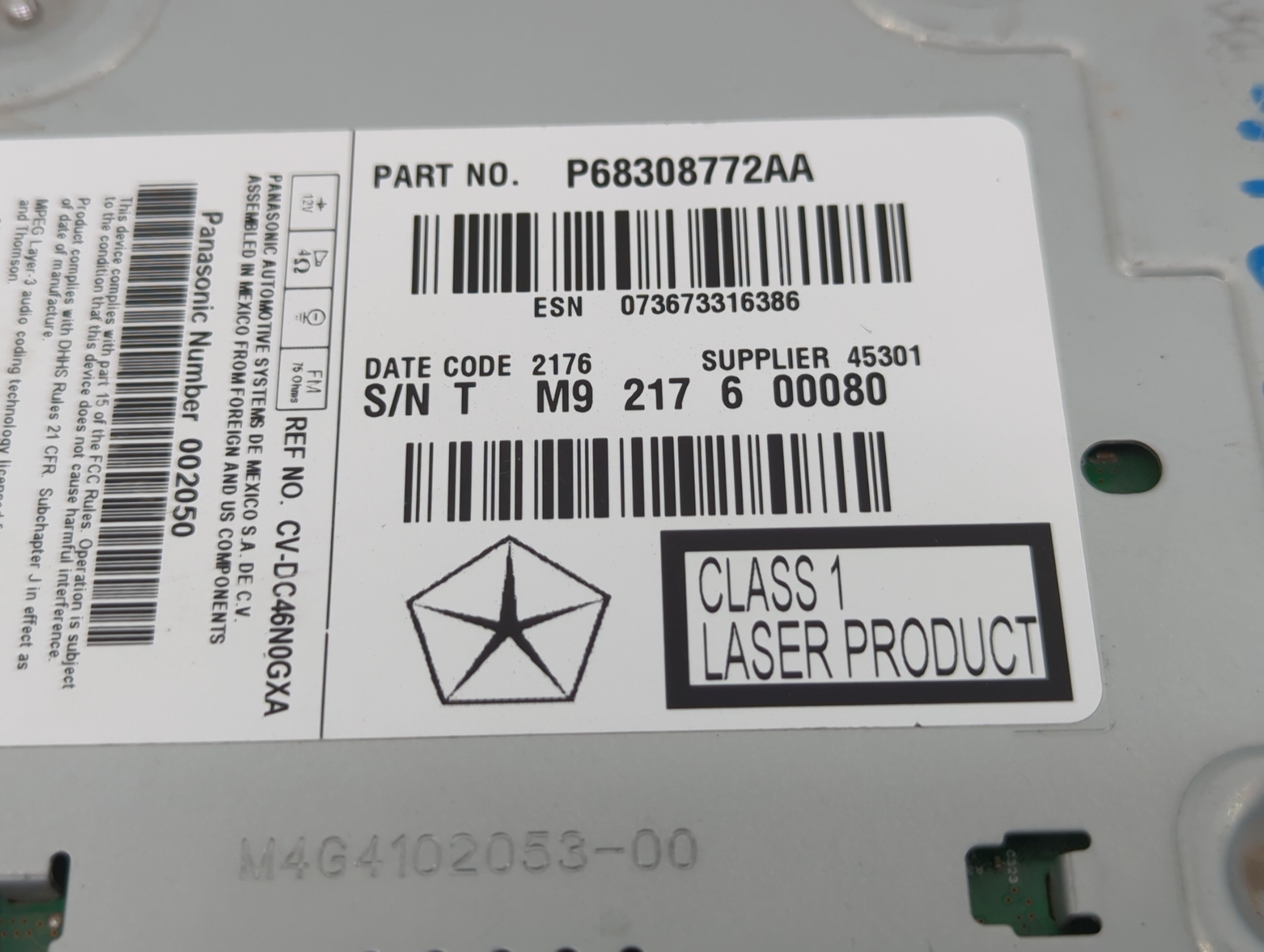 2017 Dodge Journey Radio AM FM Cd Player Receiver Replacement P/N:073673316386 M9 217 6 00080, P68308772AA Fits OEM Used Auto Parts - Oemusedautoparts1.com