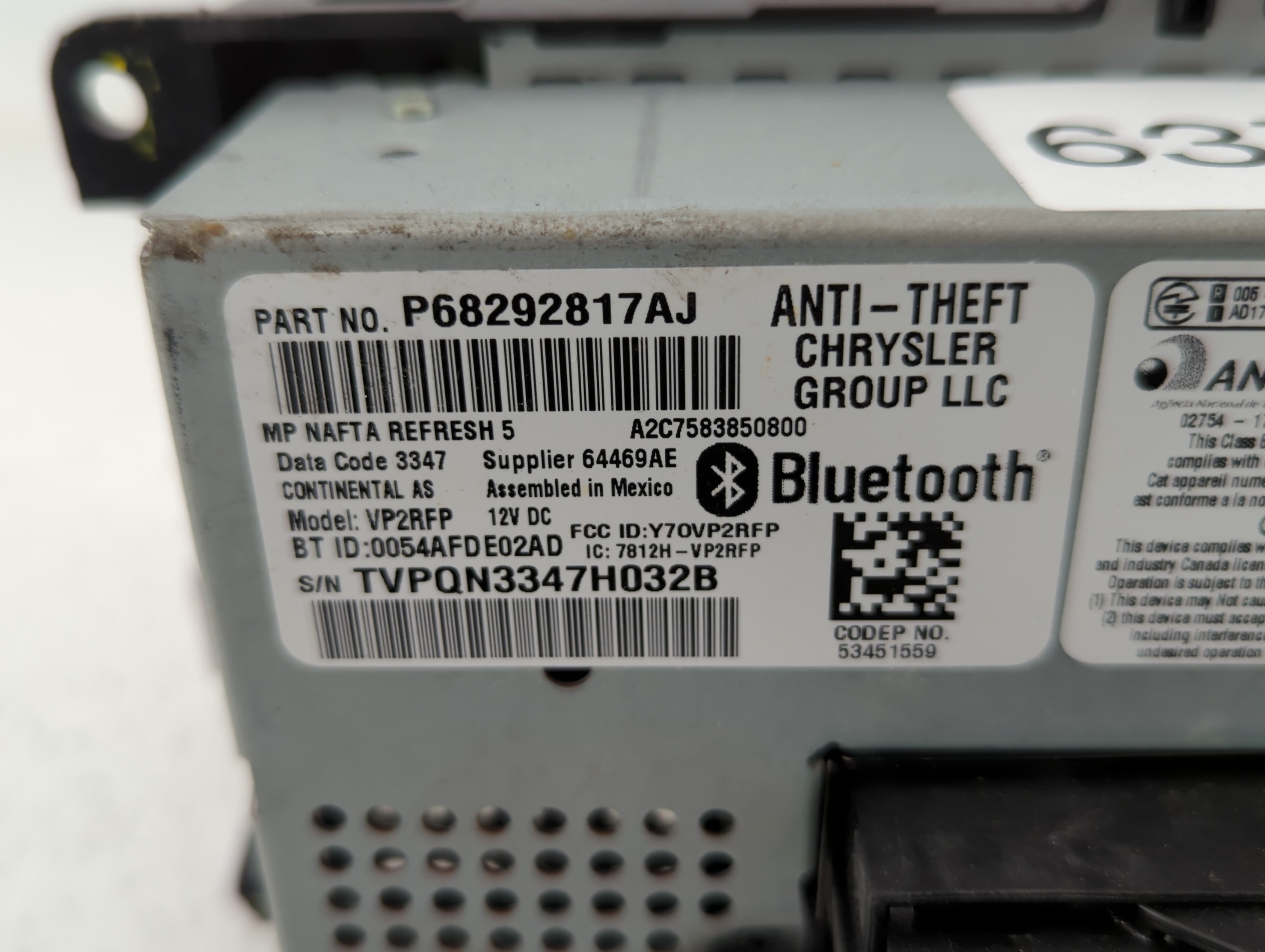 2018 Jeep Compass Radio AM FM Cd Player Receiver Replacement P/N:P68292817AJ Fits OEM Used Auto Parts - Oemusedautoparts1.com