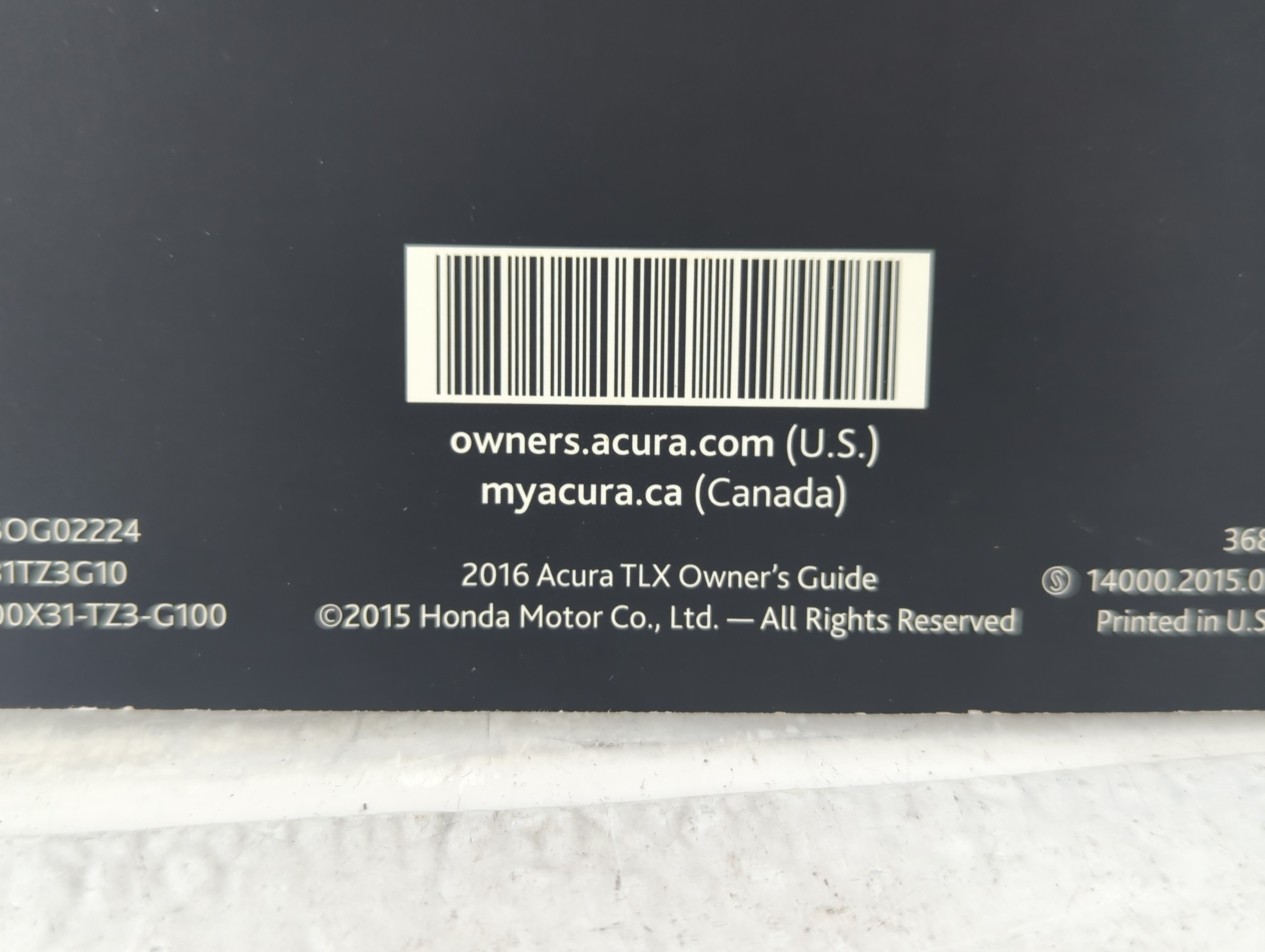 2016 Acura Tlx Owners Manual Book Guide P/N:B0G02224 OEM Used Auto Parts - Oemusedautoparts1.com