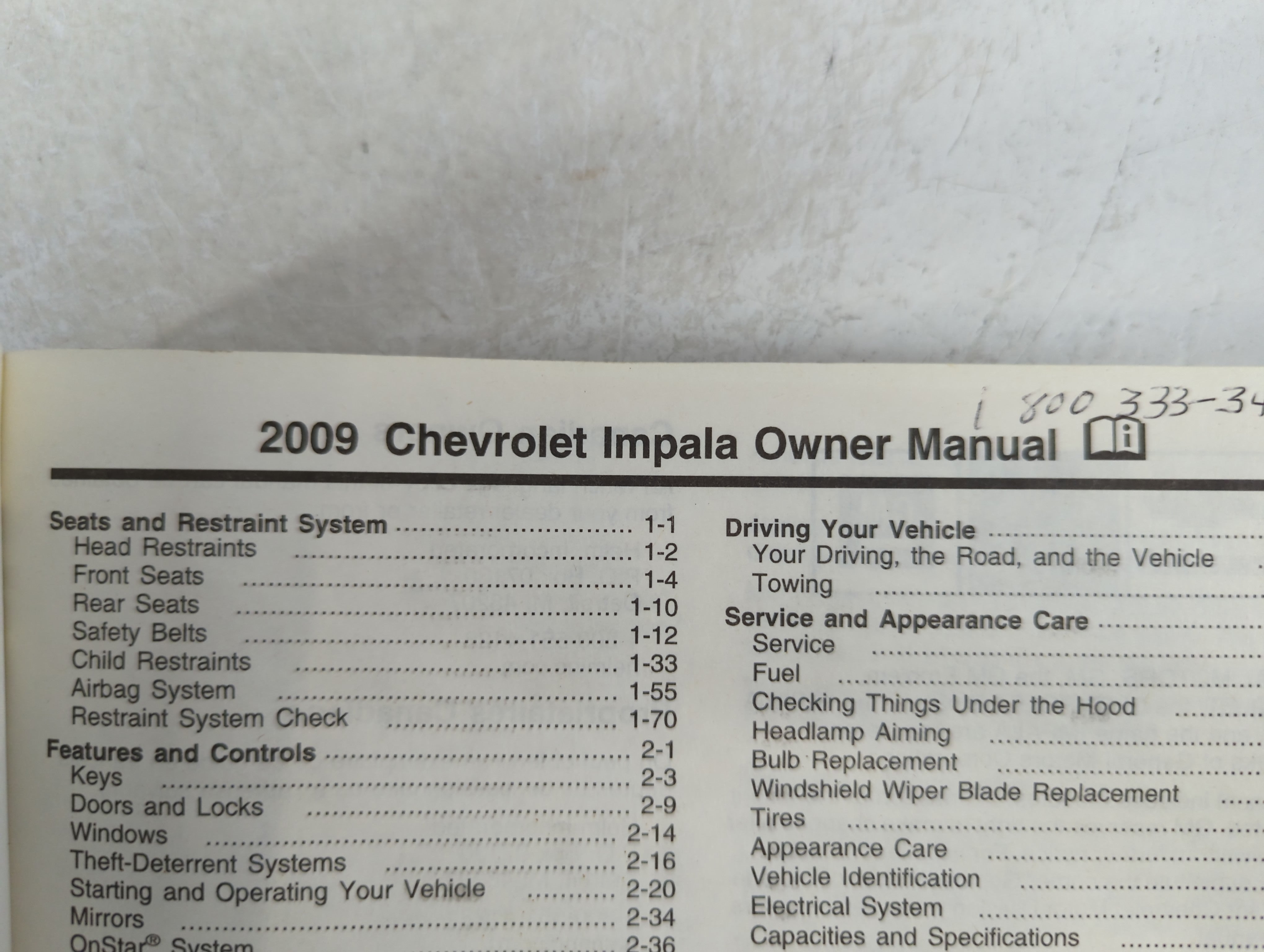 2009 Chevrolet Impala Owners Manual Book Guide P/N:25783631 OEM Used Auto Parts - Oemusedautoparts1.com