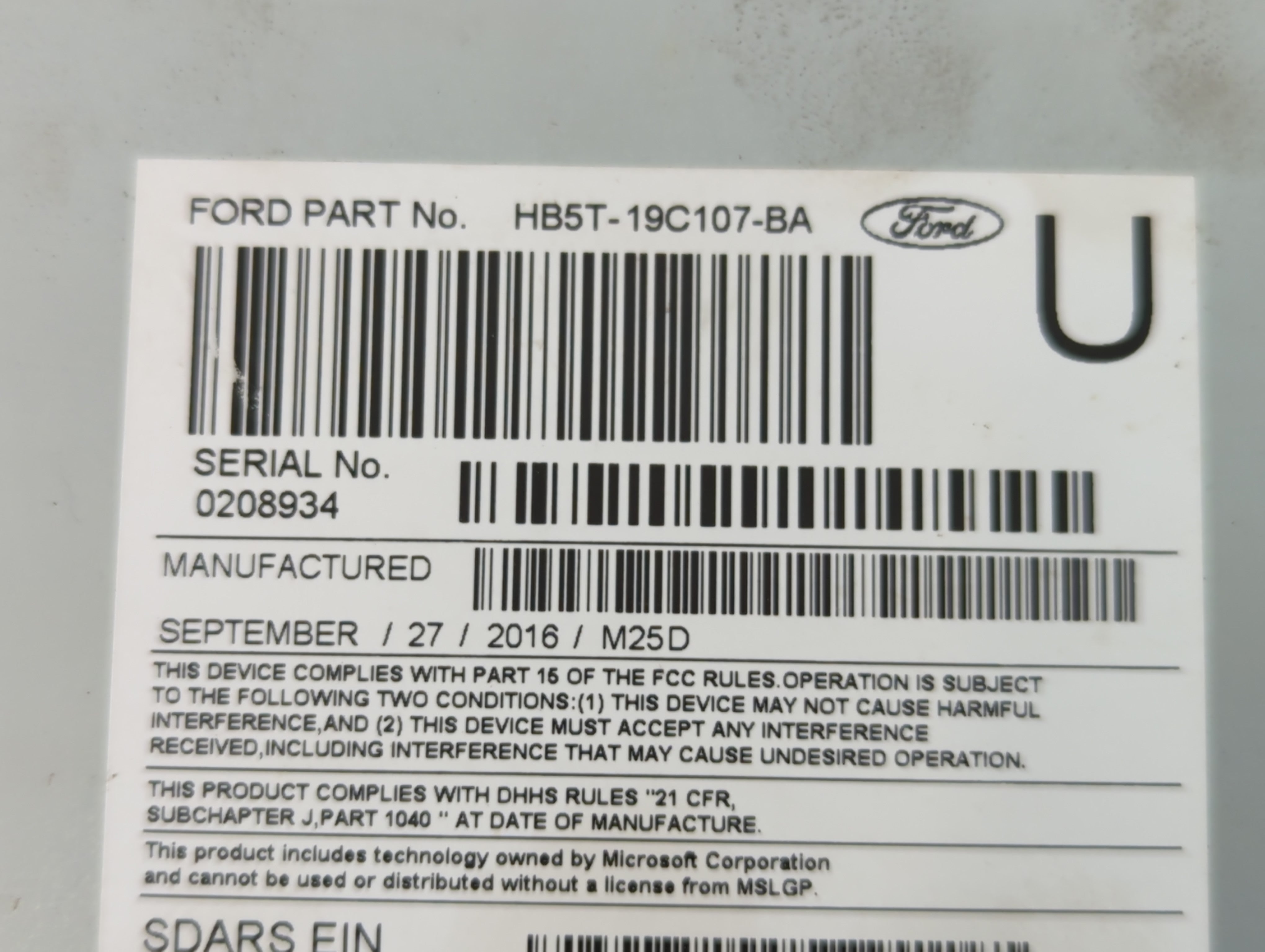 2017 Ford Explorer Radio AM FM Cd Player Receiver Replacement P/N:HB5T-19C107-BA Fits OEM Used Auto Parts - Oemusedautoparts1.com