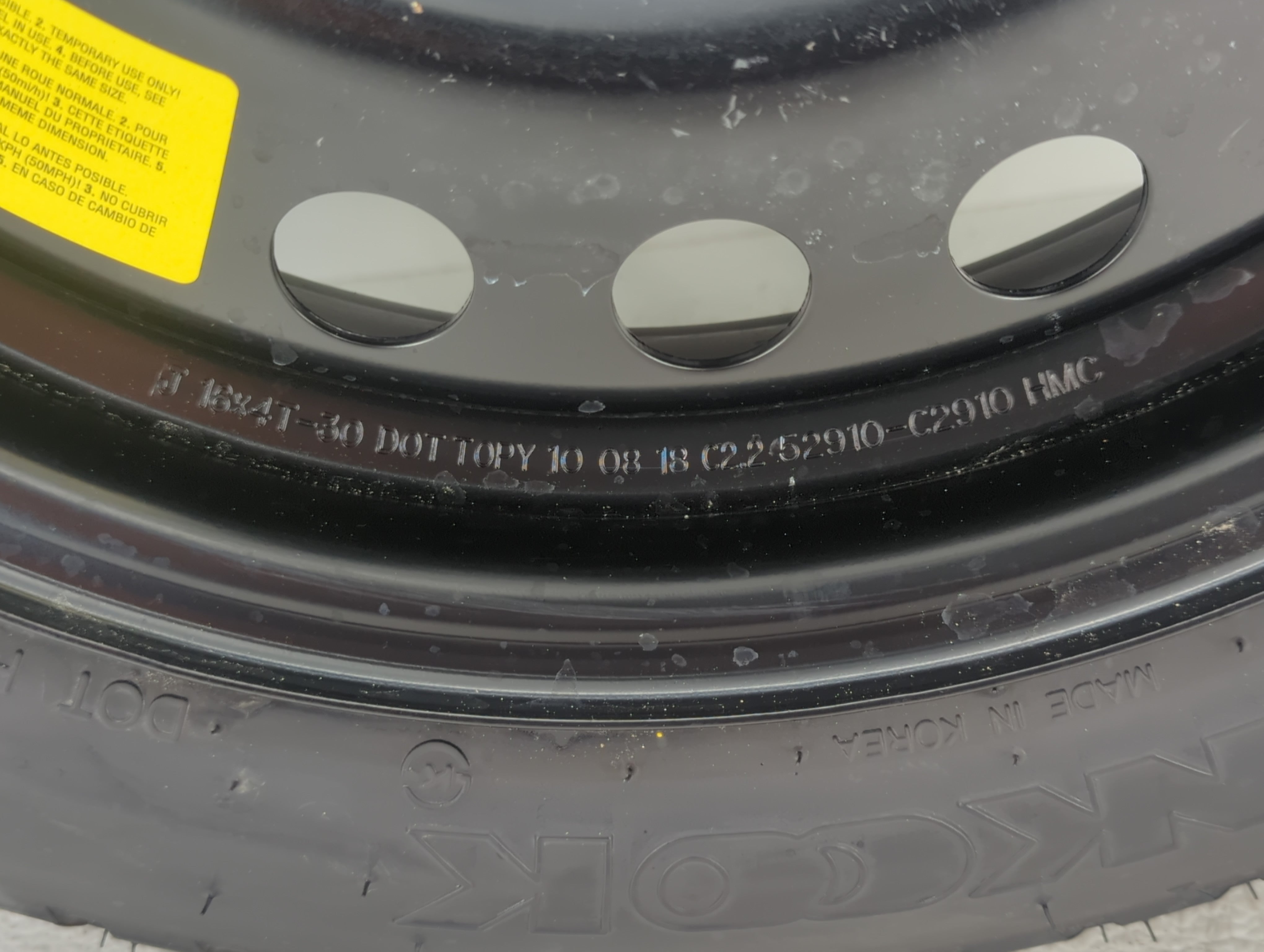 Hyundai Sonata Spare Donut Tire Wheel Rim Oem - Oemusedautoparts1.com