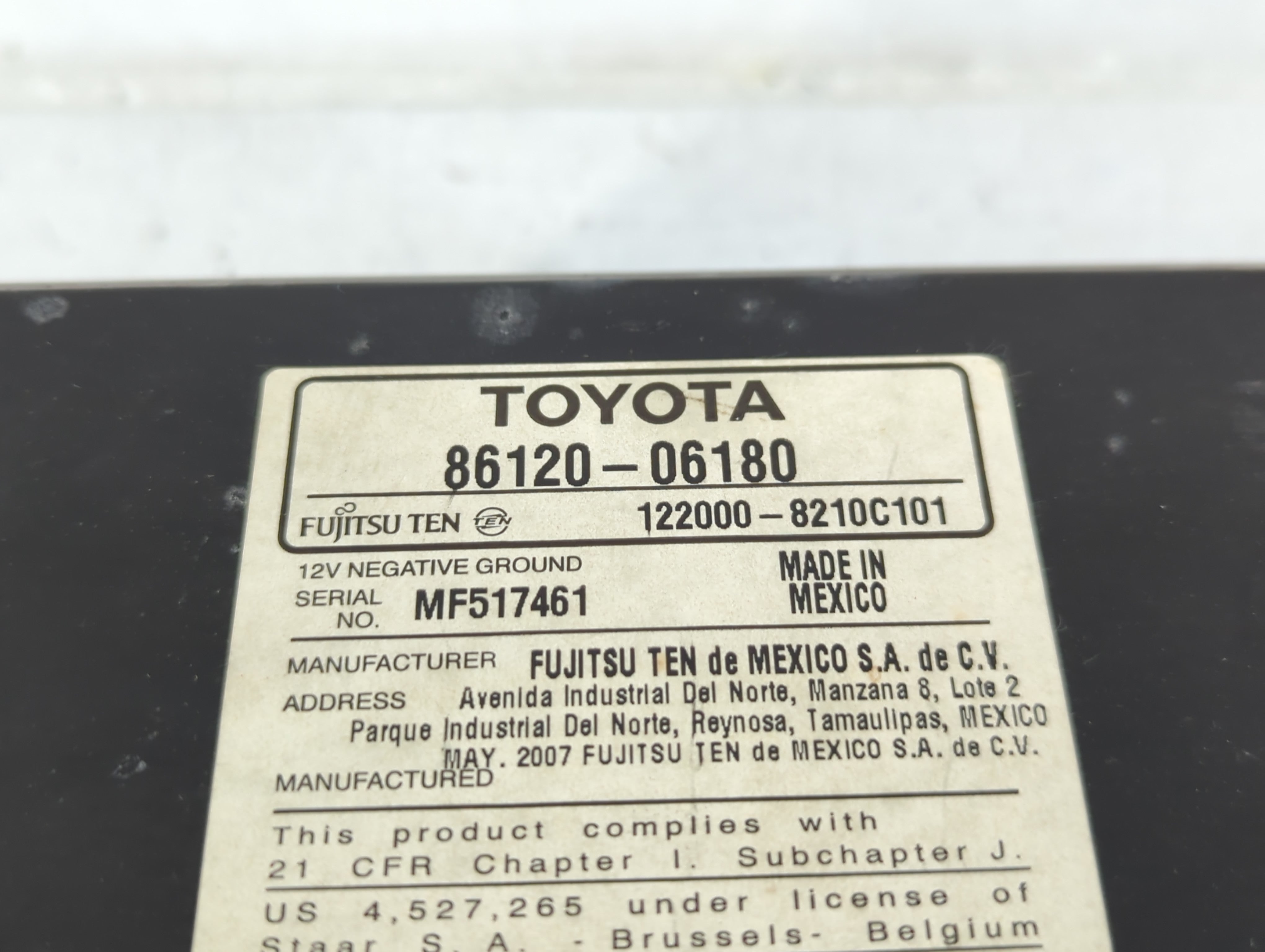 2007-2009 Toyota Camry Radio AM FM Cd Player Receiver Replacement P/N:86120-06180 Fits Fits 2007 2008 2009 OEM Used Auto Parts - Oemusedautoparts1.com