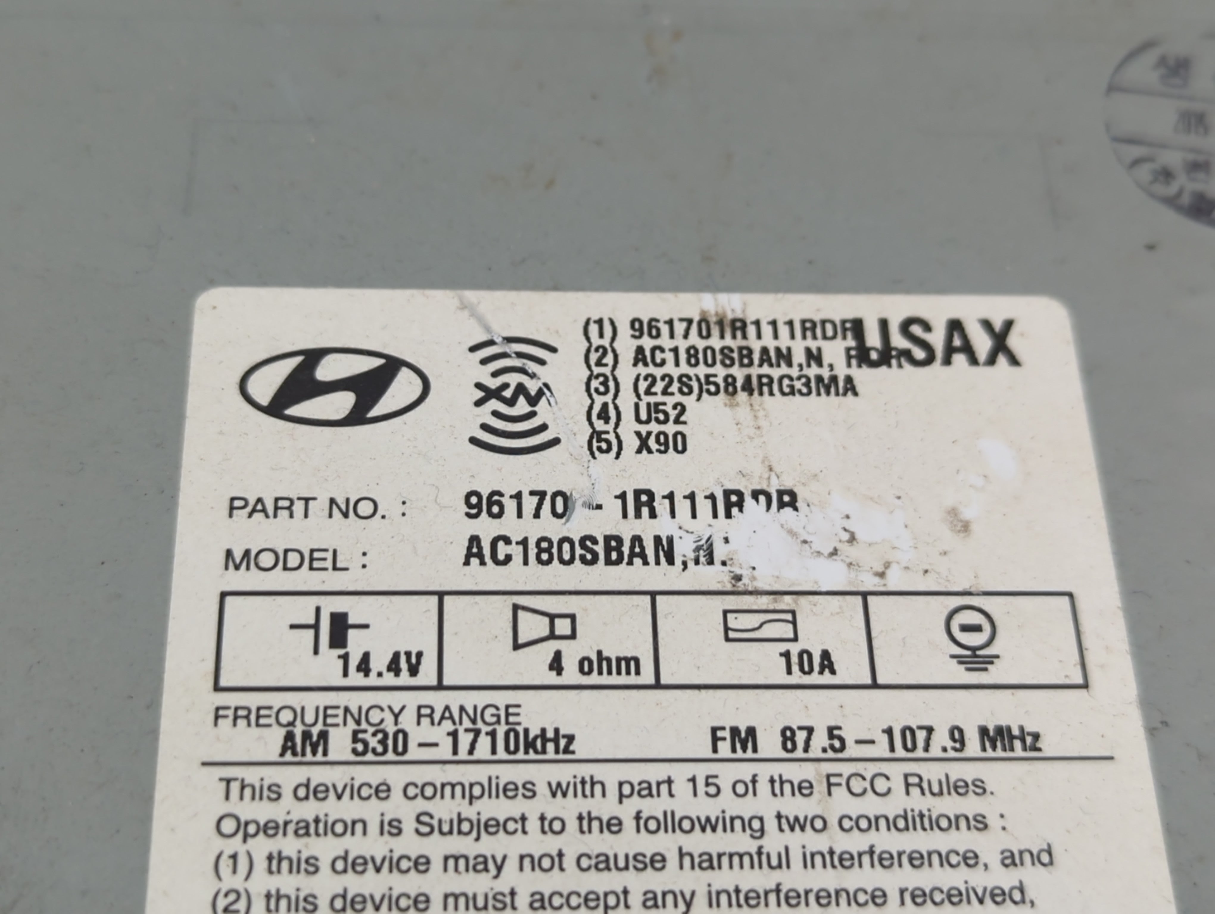 2015-2017 Hyundai Accent Radio AM FM Cd Player Receiver Replacement P/N:96170-1R111 Fits Fits 2015 2016 2017 OEM Used Auto Parts - Oemusedautoparts1.com