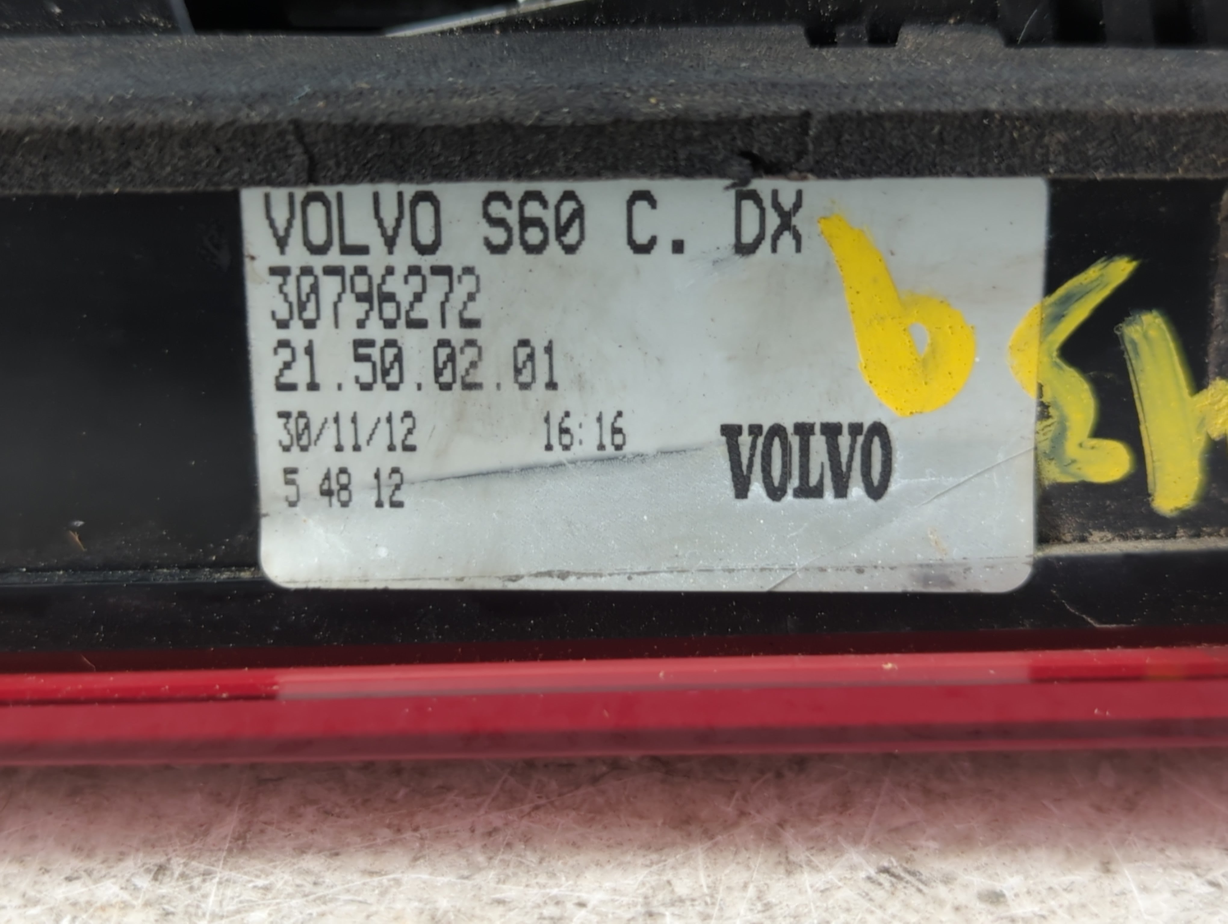 2011-2018 Volvo S60 Tail Light Assembly Passenger Right OEM P/N:30796272 Fits Fits 2011 2012 2013 2014 2015 2016 2017 2018 OEM Used Auto Parts - Oemusedautoparts1.com