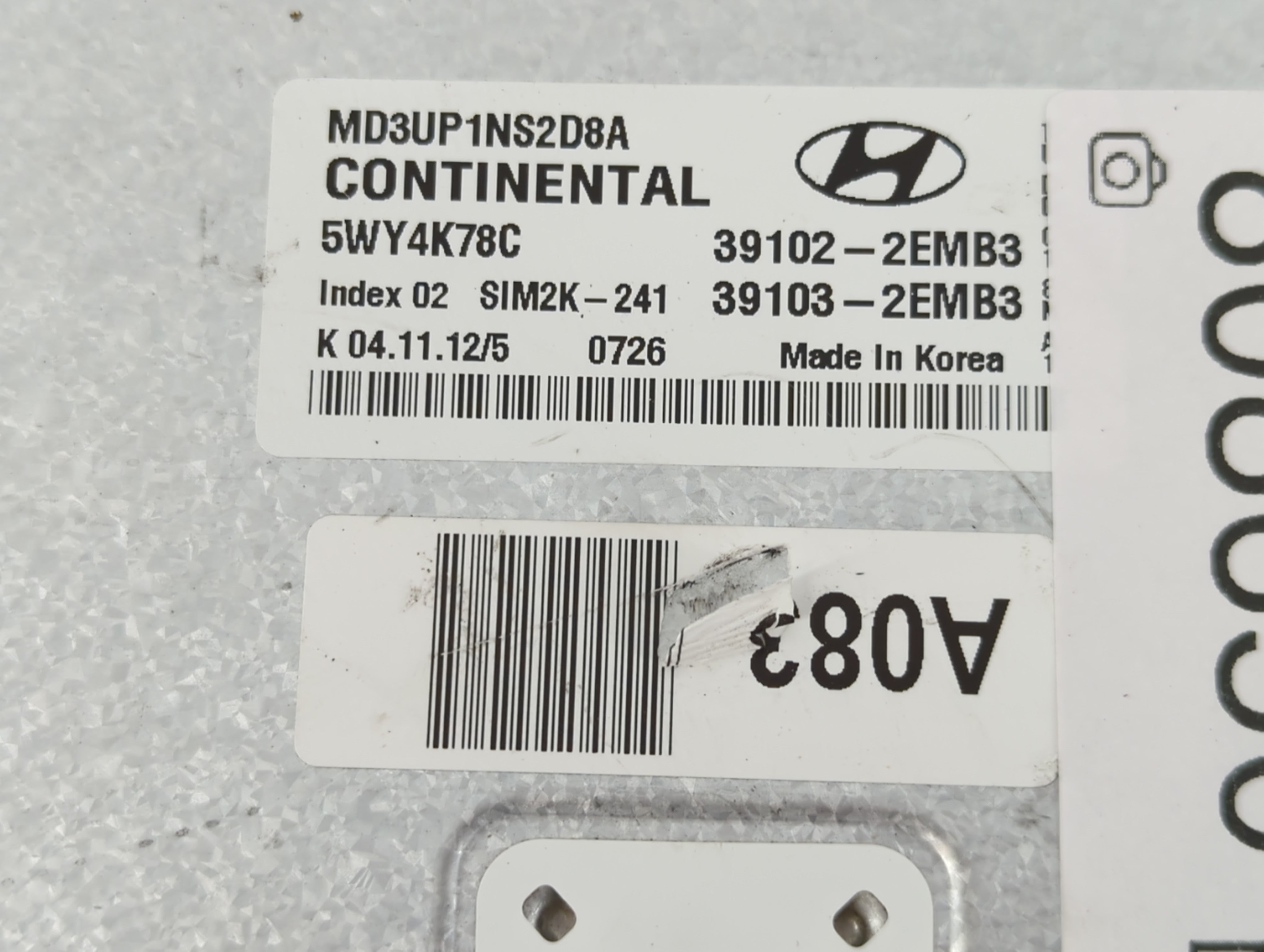 2011-2013 Hyundai Elantra PCM Engine Control Computer ECU ECM PCU OEM P/N:39103-2EMB3 39102-2EMB3 Fits Fits 2011 2012 2013 OEM Used Auto Parts - Oemusedautoparts1.com
