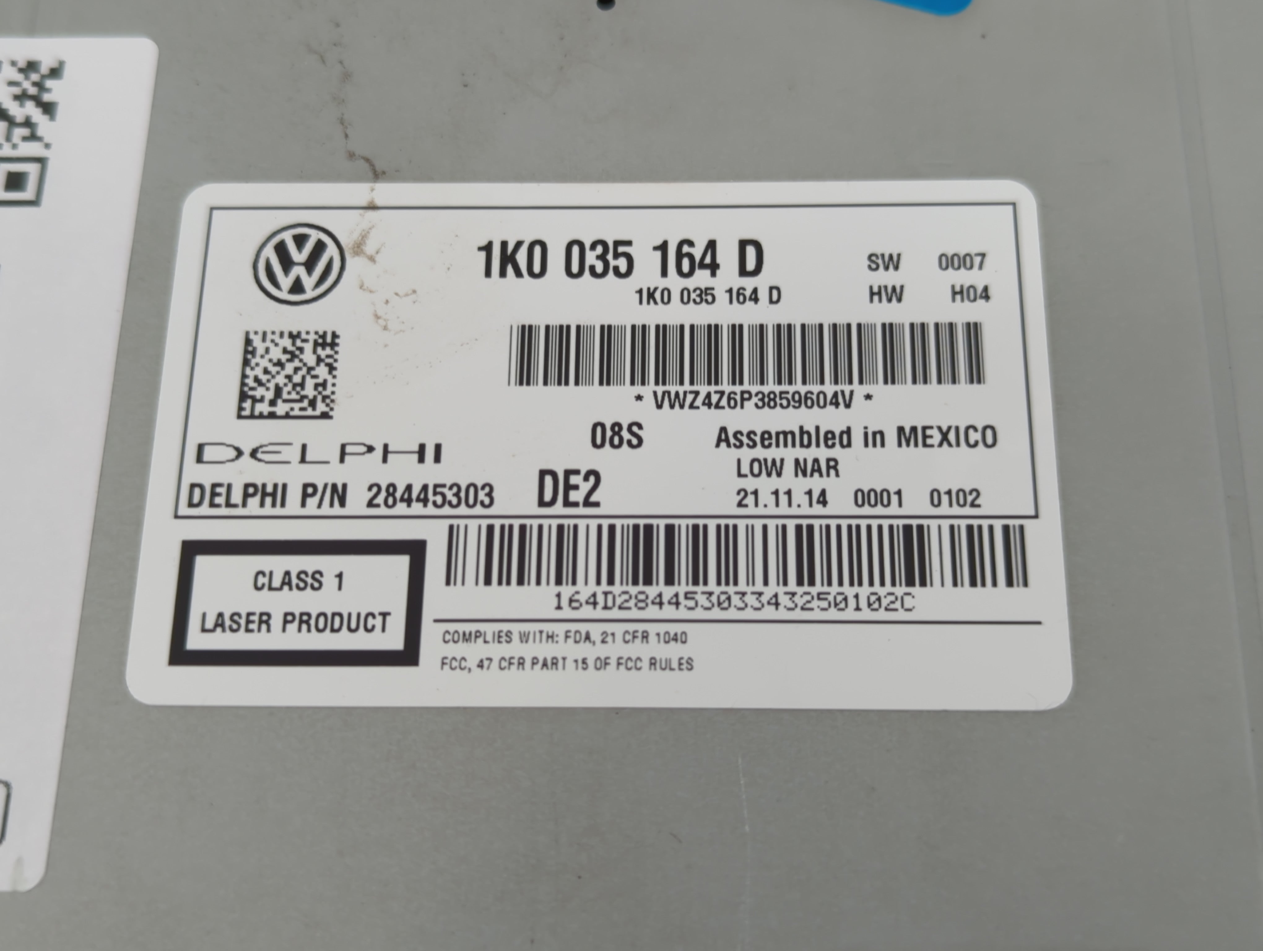 2012-2015 Volkswagen Passat Radio AM FM Cd Player Receiver Replacement P/N:1K0 035 164 D Fits Fits 2011 2012 2013 2014 2015 2016 OEM Used Auto Parts - Oemusedautoparts1.com