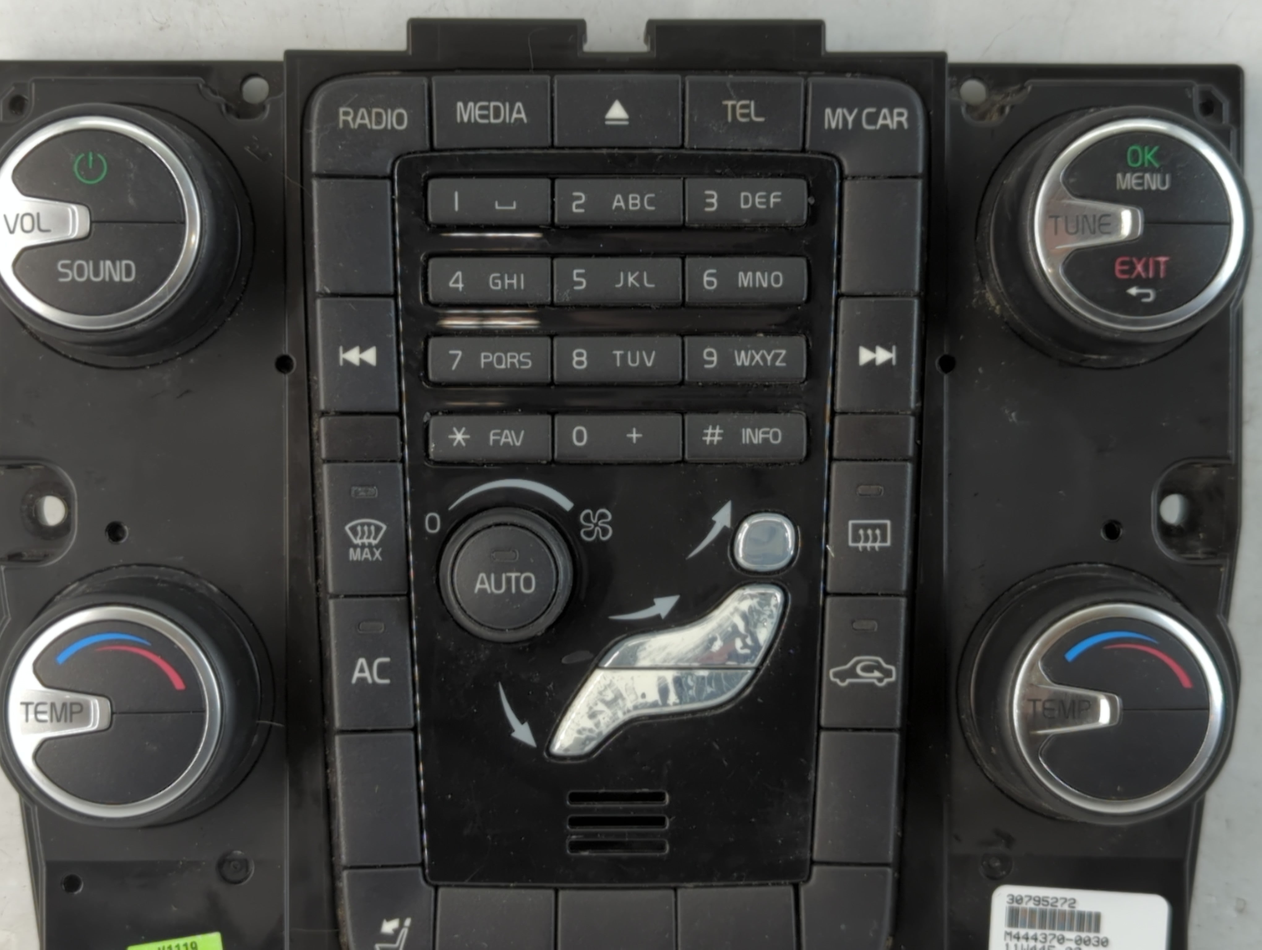2012 Volvo S60 Climate Control Module Temperature AC/Heater Replacement P/N:M444370-0030 30795272 Fits OEM Used Auto Parts - Oemusedautoparts1.com