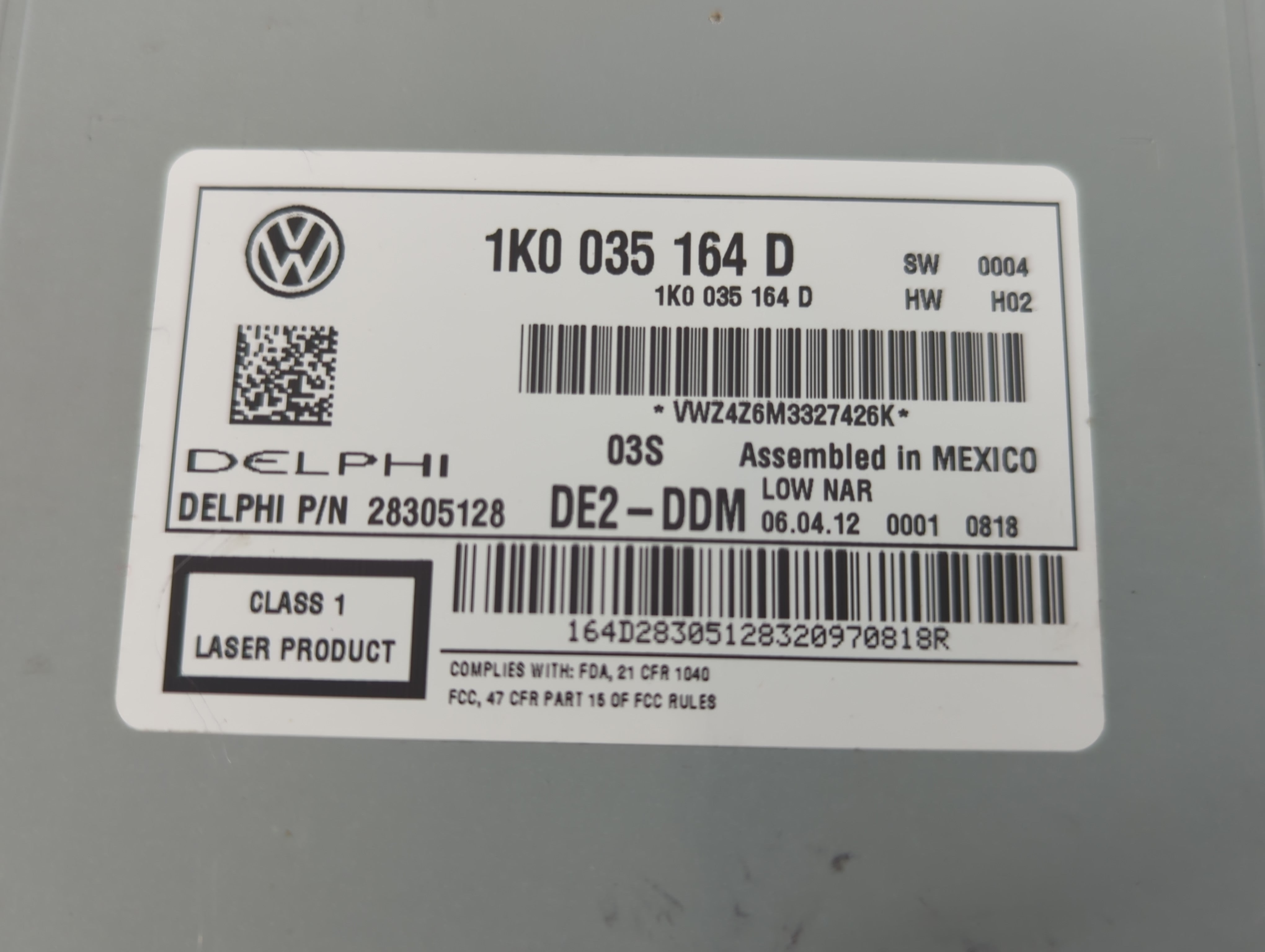 2012-2016 Volkswagen Beetle Radio AM FM Cd Player Receiver Replacement P/N:1K0 035 164 D Fits Fits 2011 2012 2013 2014 2015 2016 OEM Used Auto Parts - Oemusedautoparts1.com