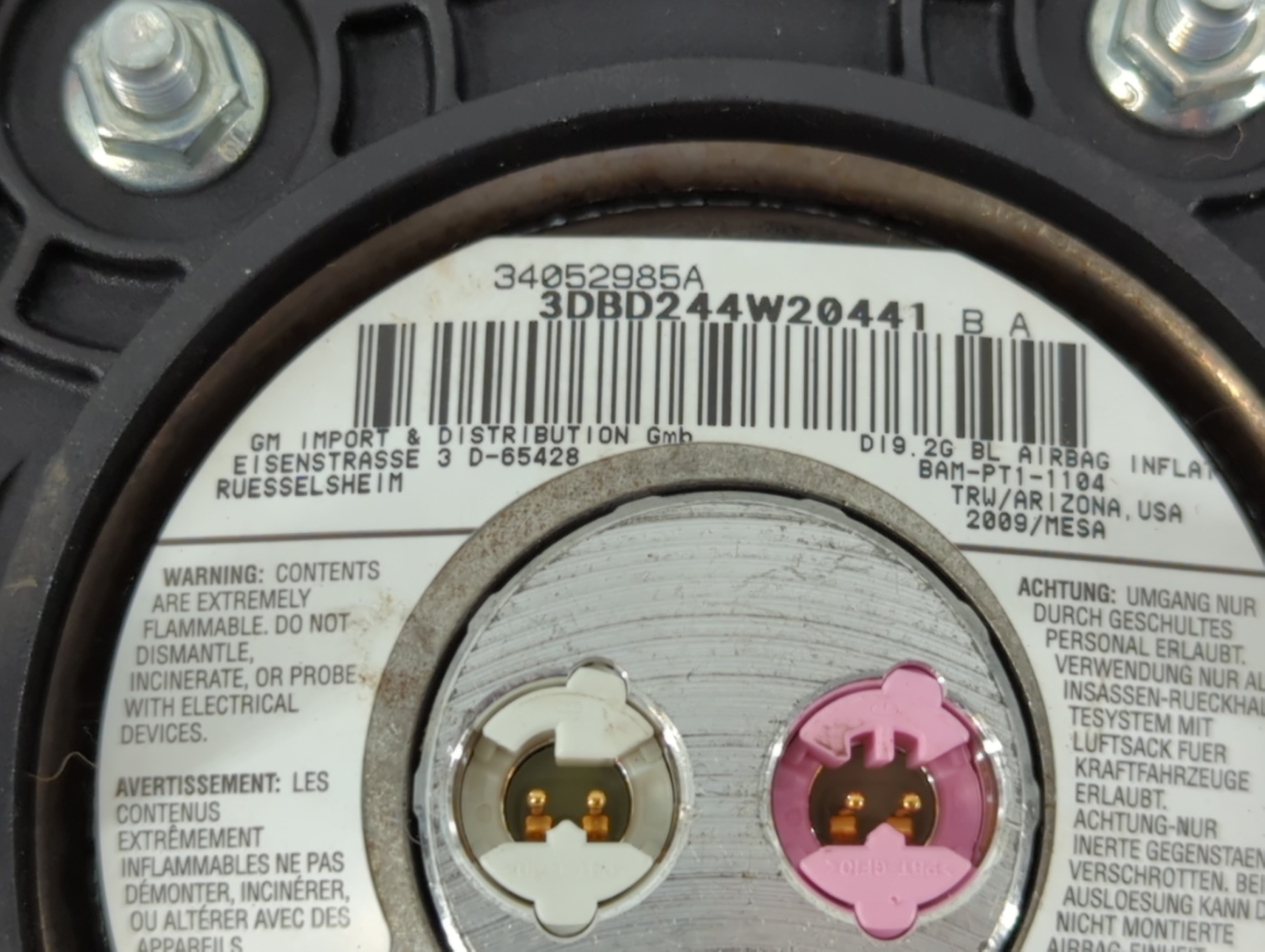 2009-2014 Cadillac Cts Air Bag Driver Left Steering Wheel Mounted P/N:34052985A Fits Fits 2009 2010 2012 2013 2014 OEM Used Auto Parts - Oemusedautoparts1.com