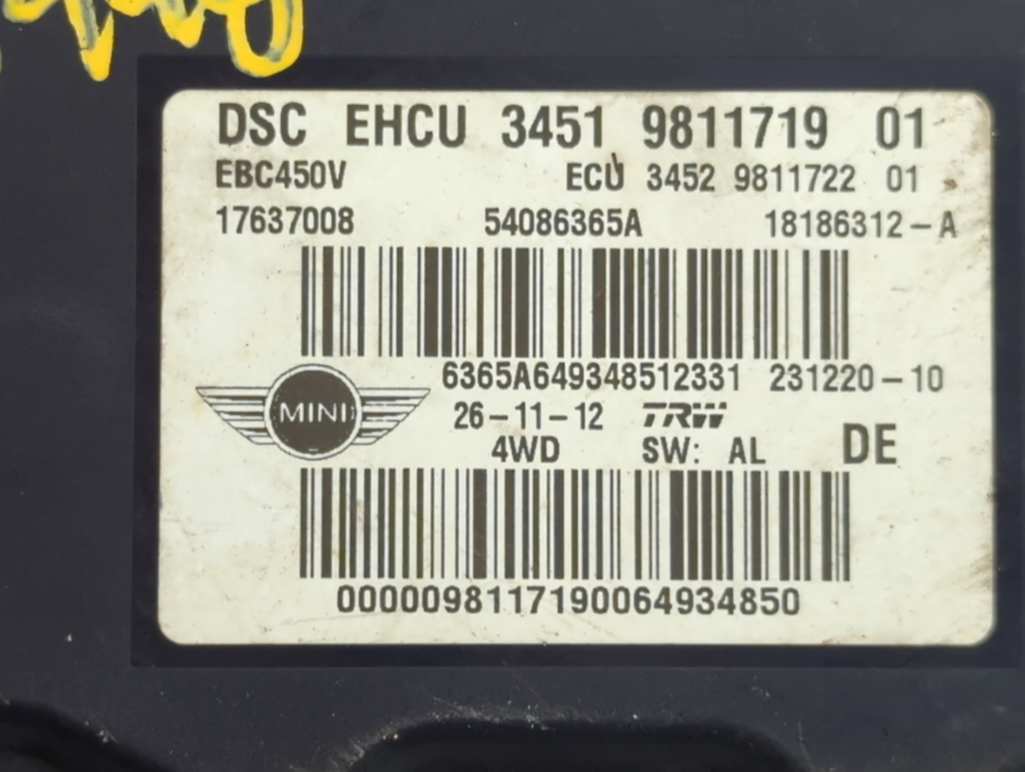 2013-2014 Mini Cooper Countryman ABS Pump Control Module Replacement P/N:3451 9811719 01 Fits Fits 2013 2014 OEM Used Auto Parts - Oemusedautoparts1.com