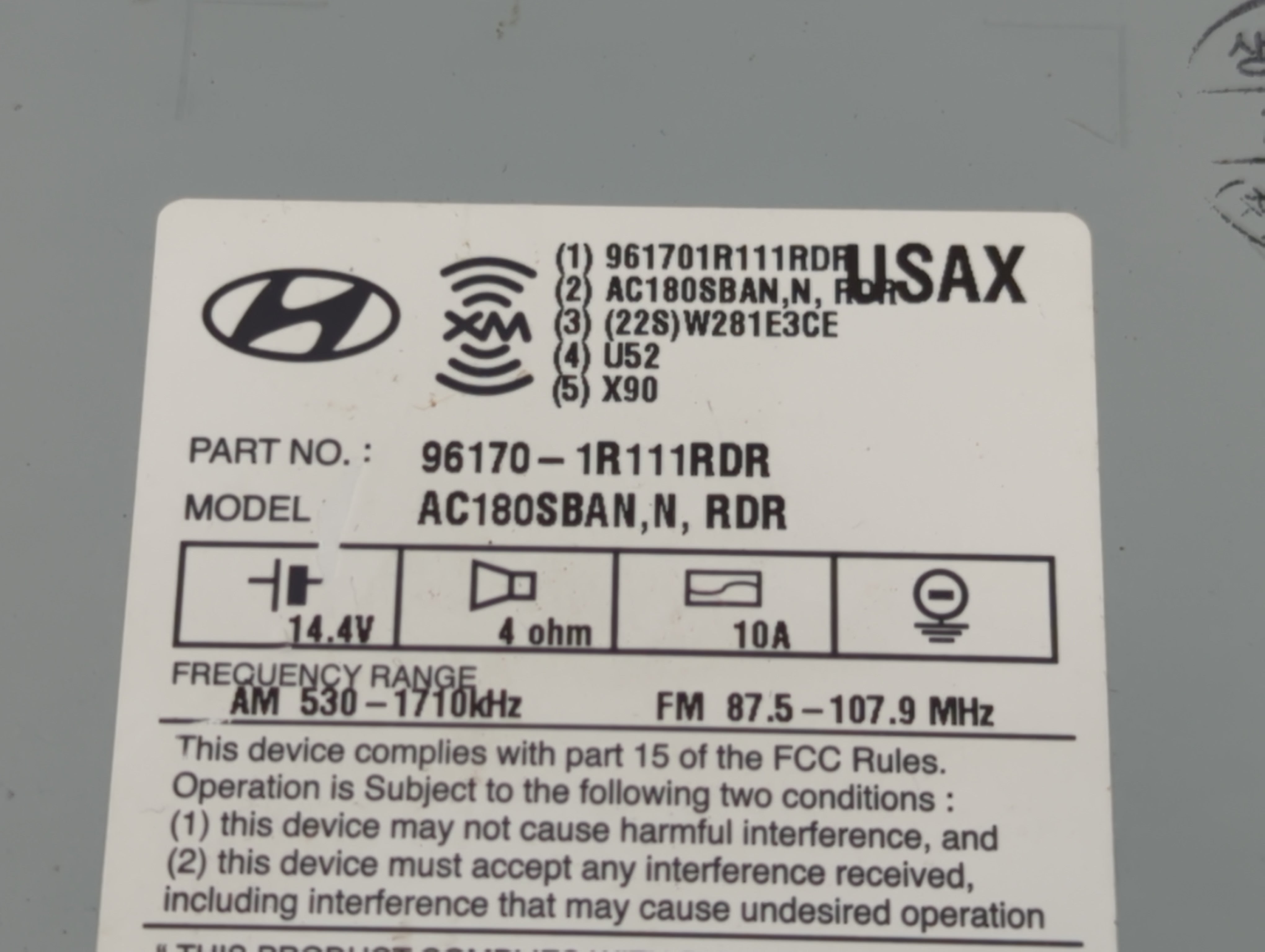 2015-2017 Hyundai Accent Radio AM FM Cd Player Receiver Replacement P/N:96170-1R111RDR Fits Fits 2015 2016 2017 OEM Used Auto Parts - Oemusedautoparts1.com