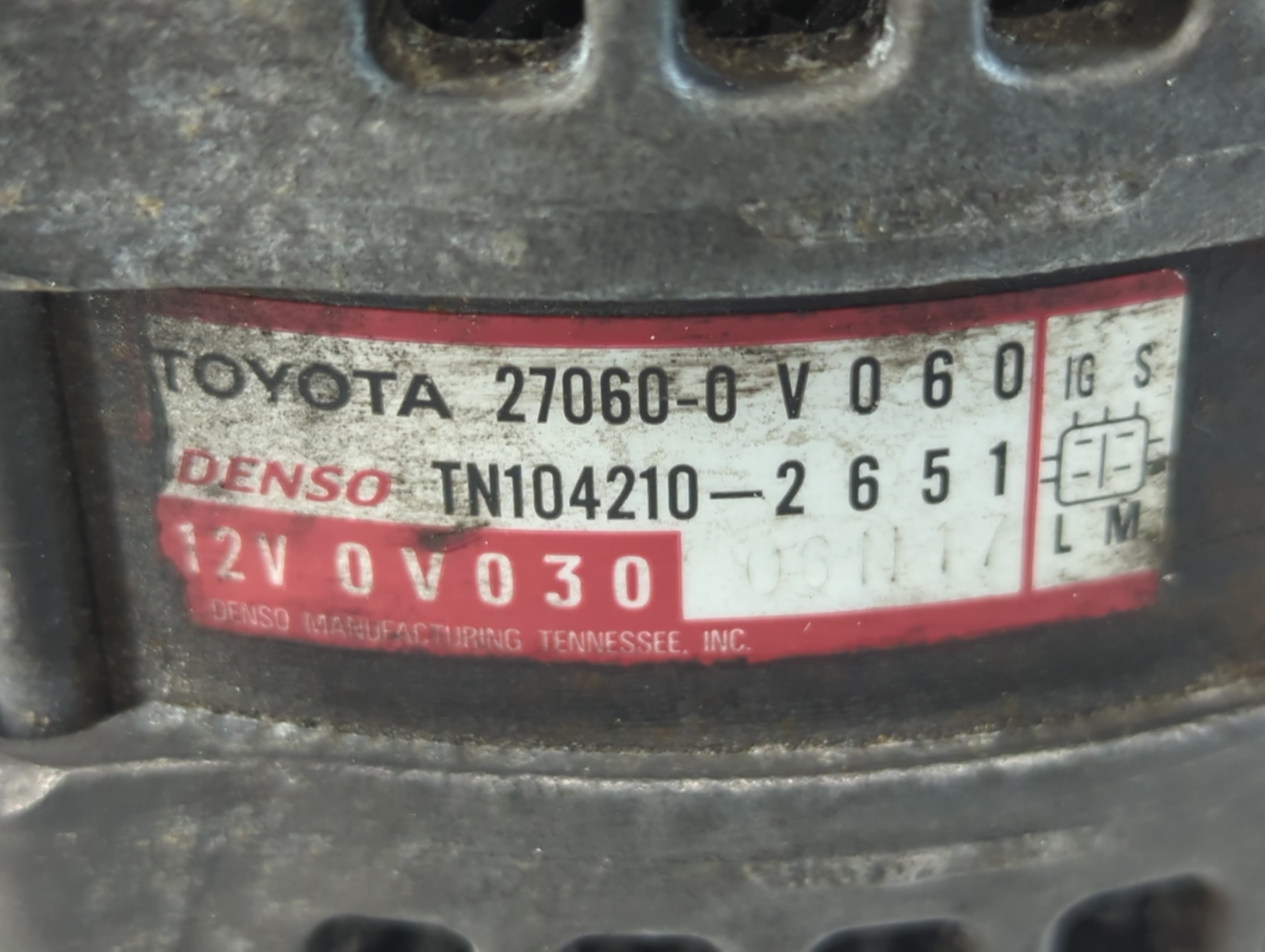 2010-2011 Toyota Camry Alternator Replacement Generator Charging Assembly Engine OEM P/N:TN104210-2651 27060-0V060 Fits OEM Used Auto Parts - Oemusedautoparts1.com