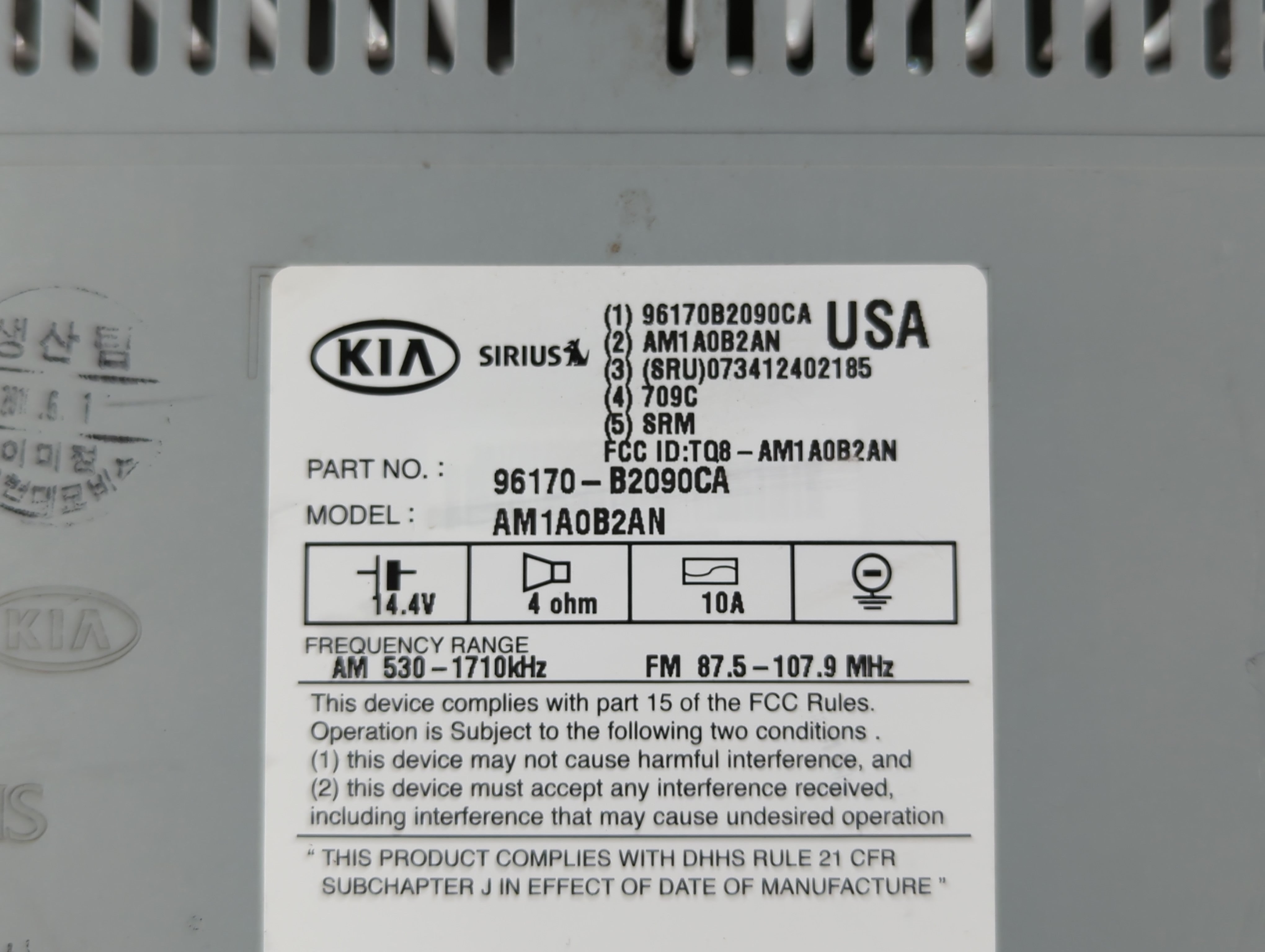 2014-2016 Kia Soul Radio AM FM Cd Player Receiver Replacement P/N:96170-B2090CA Fits Fits 2014 2015 2016 OEM Used Auto Parts - Oemusedautoparts1.com
