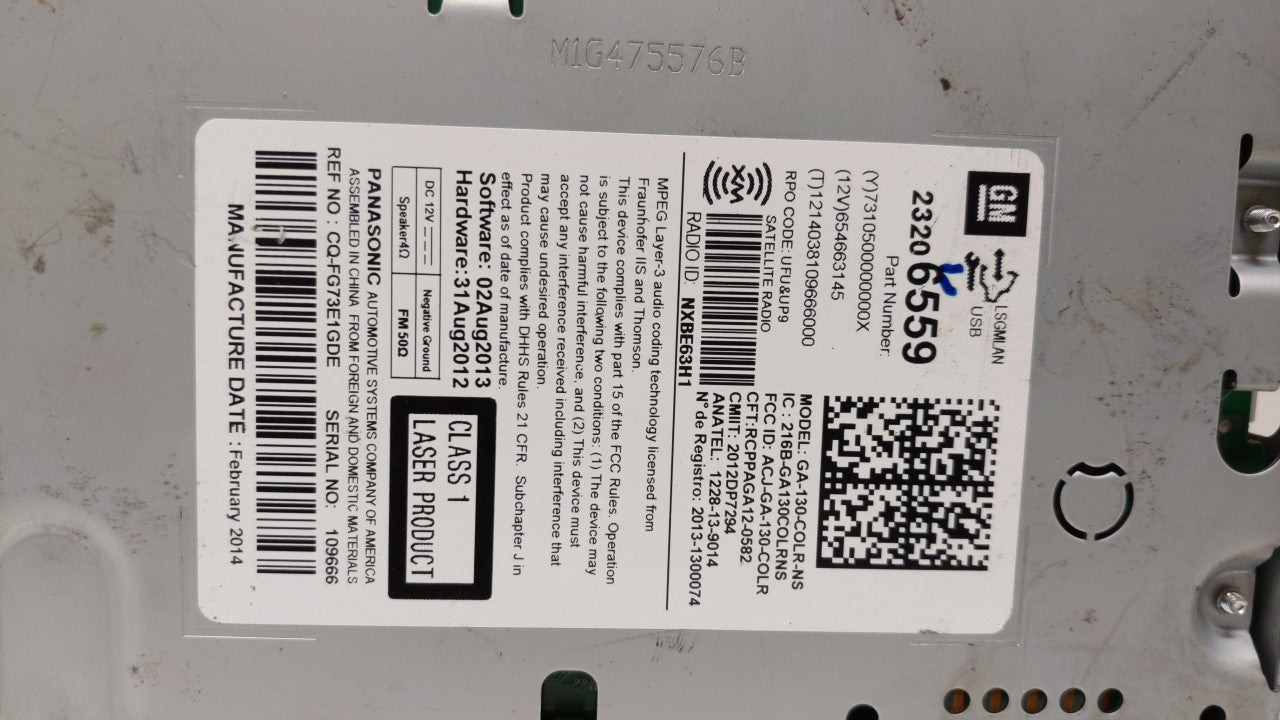 2014-2016 Chevrolet Malibu Radio AM FM Cd Player Receiver Replacement P/N:23430067 23476254 Fits 2014 2015 2016 OEM Used Auto Parts - Oemusedautoparts1.com