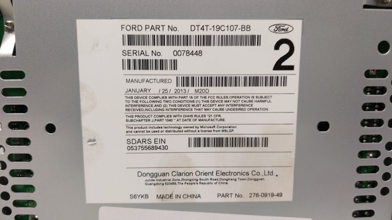 2013 Ford Edge Radio AM FM Cd Player Receiver Replacement P/N:DT4T-19C107-BB Fits OEM Used Auto Parts - Oemusedautoparts1.com