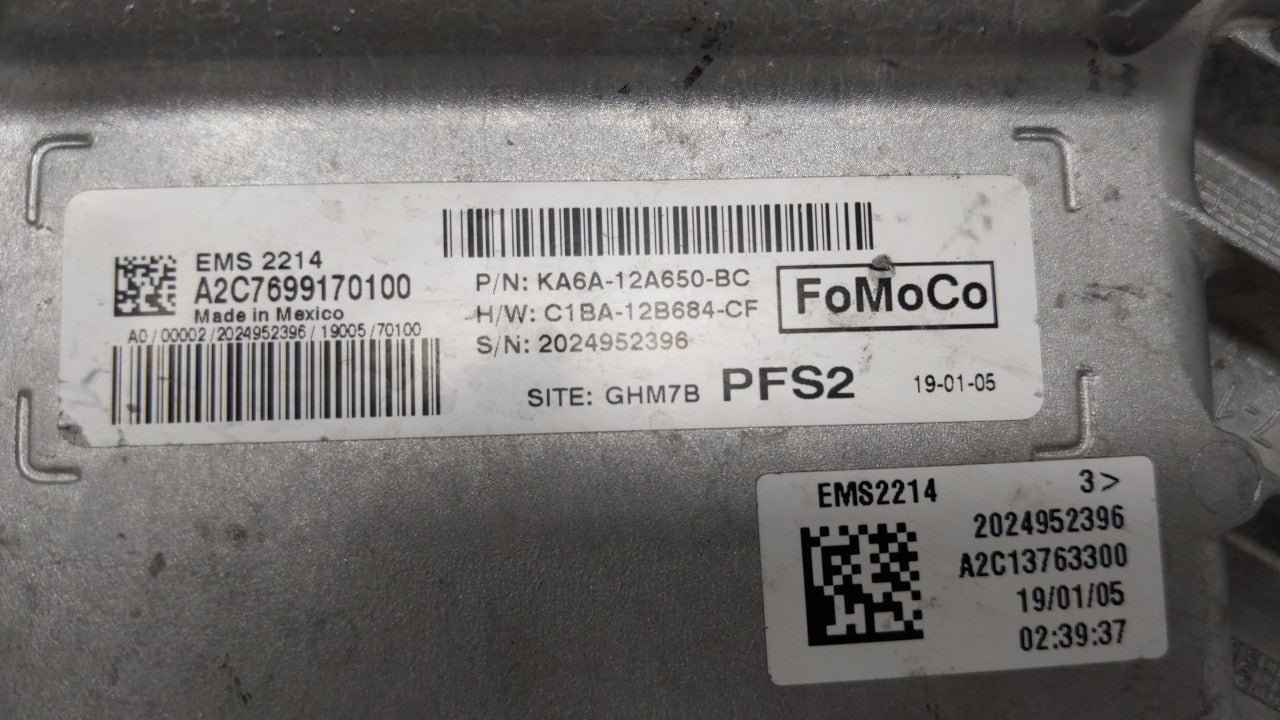 2019 Ford Fiesta PCM Engine Computer ECU ECM PCU OEM P/N:KA6A-12A650-BC Fits OEM Used Auto Parts - Oemusedautoparts1.com