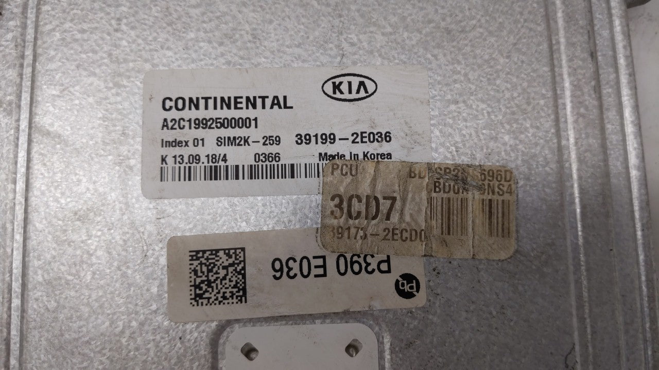 2019 Kia Forte PCM Engine Computer ECU ECM PCU OEM P/N:39199-2E036 Fits OEM Used Auto Parts - Oemusedautoparts1.com