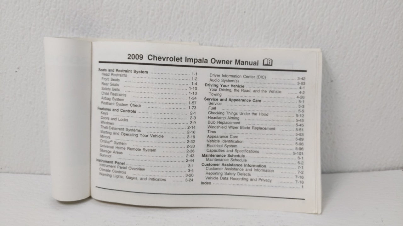 2009 Chevrolet Impala Owners Manual Book Guide OEM Used Auto Parts - Oemusedautoparts1.com