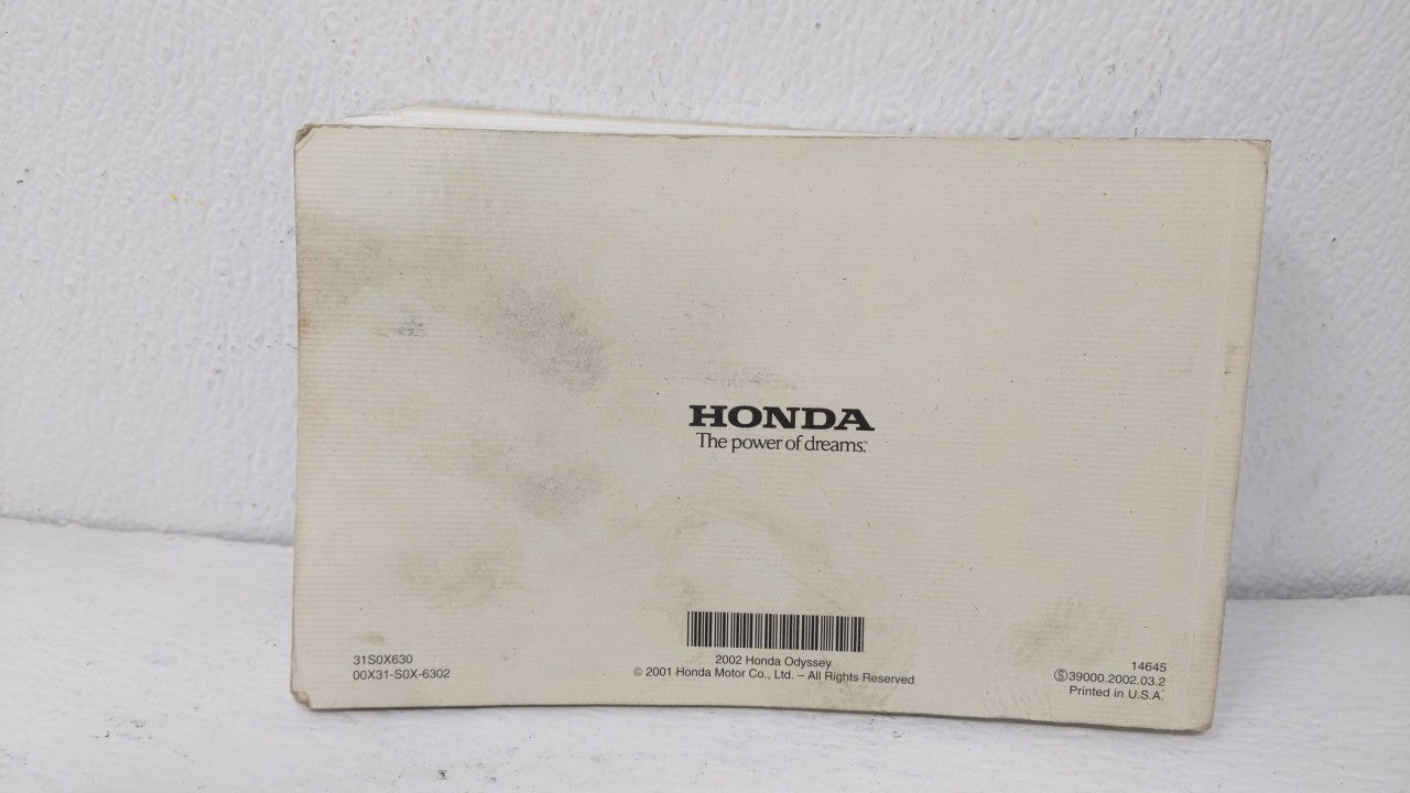 2002 Honda Odyssey Owners Manual Book Guide OEM Used Auto Parts - Oemusedautoparts1.com