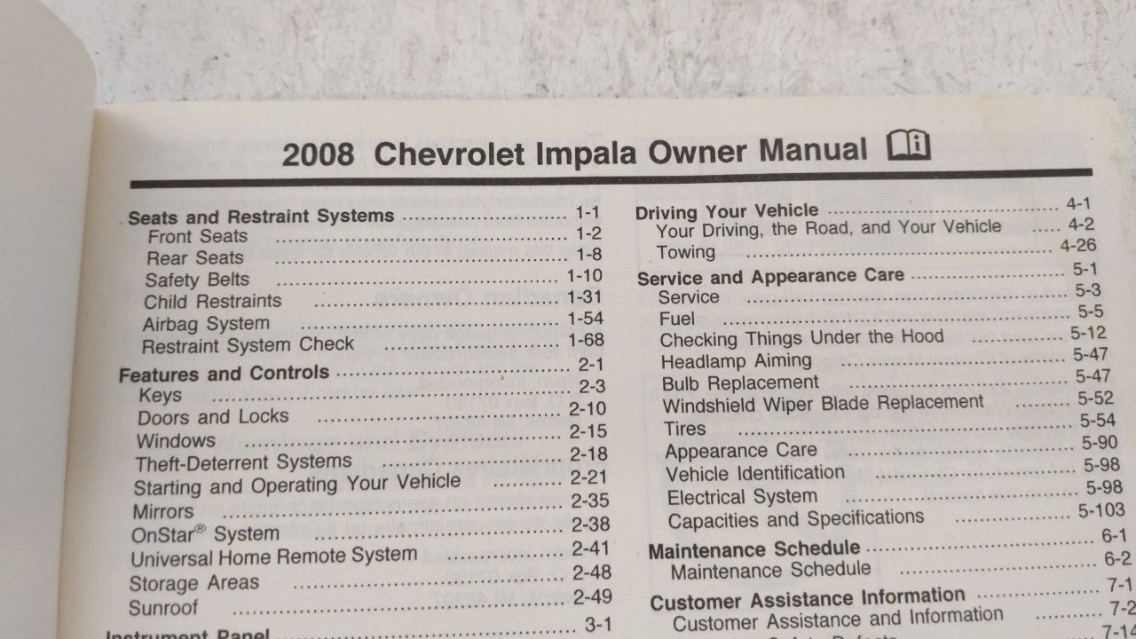 2008 Chevrolet Impala Owners Manual Book Guide OEM Used Auto Parts - Oemusedautoparts1.com