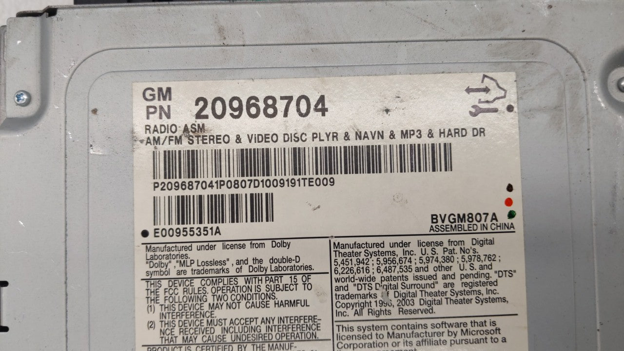 2008-2011 Cadillac Cts Radio AM FM Cd Player Receiver Replacement P/N:25979736 20904448 Fits 2008 2009 2010 2011 OEM Used Auto Parts - Oemusedautoparts1.com