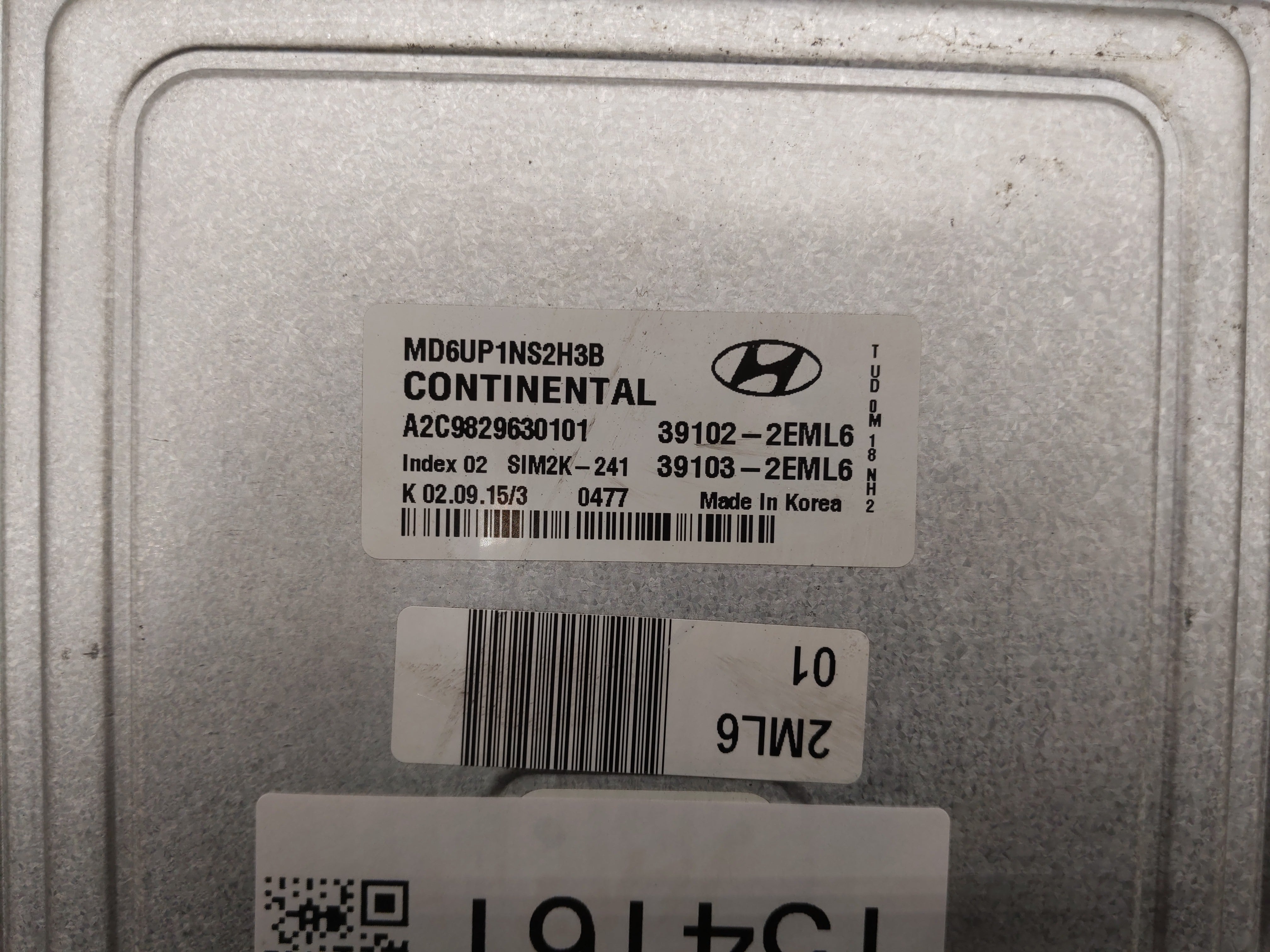 2014-2016 Hyundai Elantra PCM Engine Computer ECU ECM PCU OEM P/N:39102-2EML6 39103-2EML6 Fits 2014 2015 2016 OEM Used Auto Parts - Oemusedautoparts1.com