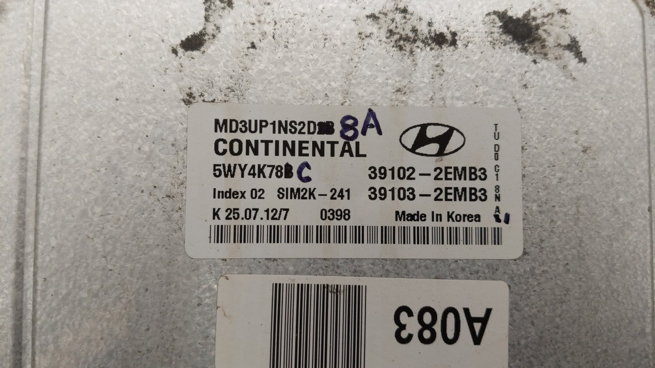 2011-2013 Hyundai Elantra PCM Engine Computer ECU ECM PCU OEM P/N:39102-2EMP2 39102-2EMP3 Fits 2011 2012 2013 OEM Used Auto Parts - Oemusedautoparts1.com