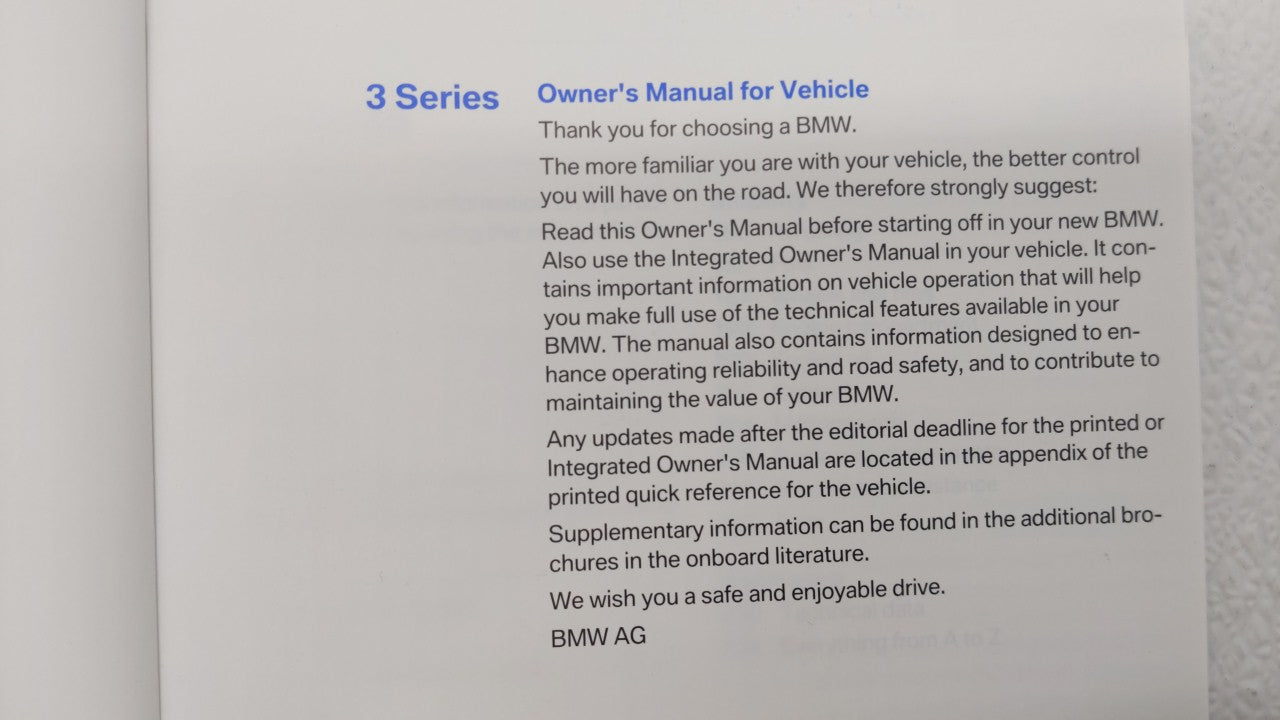 2015 Bmw 325i Owners Manual Book Guide OEM Used Auto Parts - Oemusedautoparts1.com