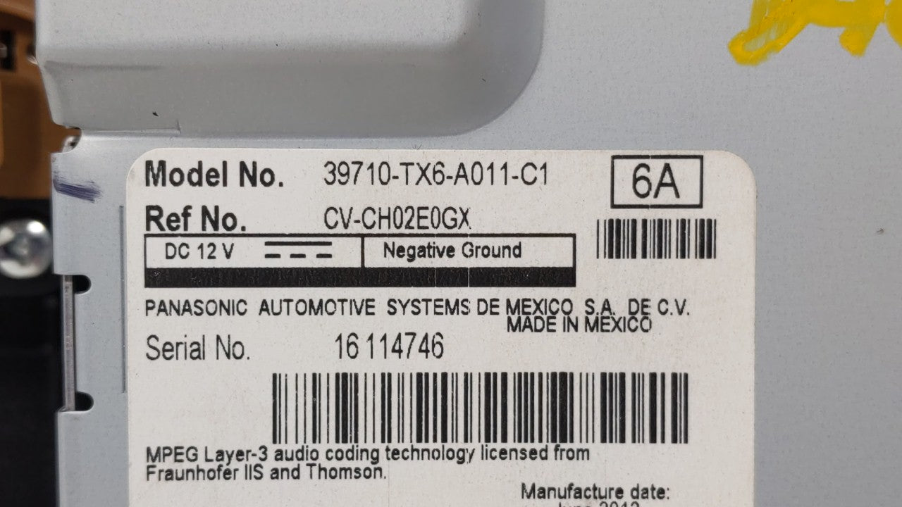 2013-2015 Acura Ilx Radio AM FM Cd Player Receiver Replacement P/N:39710-TX6-A011-C1 Fits 2013 2014 2015 OEM Used Auto Parts - Oemusedautoparts1.com