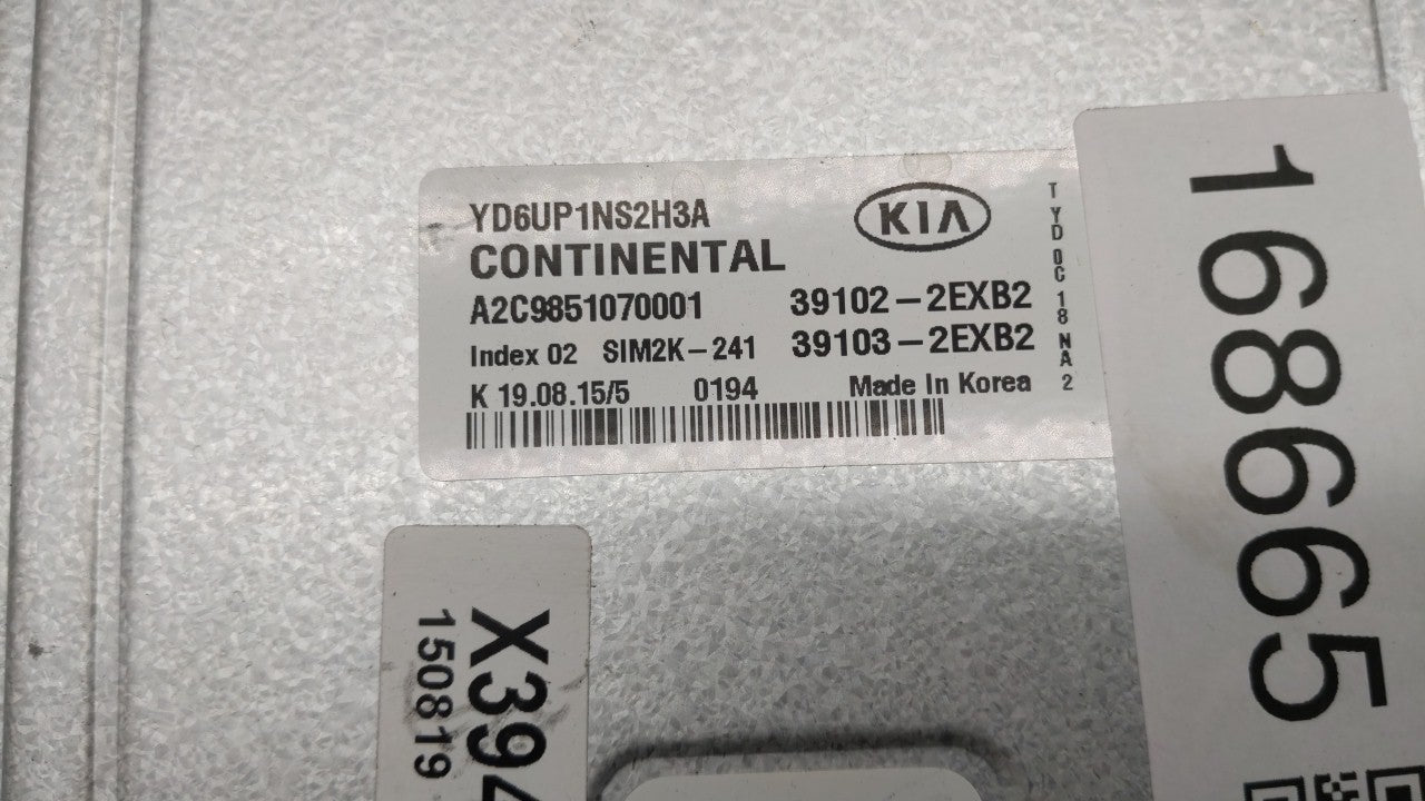 2016 Kia Forte PCM Engine Computer ECU ECM PCU OEM P/N:39103-2EXB2 39102-2EXB2 Fits OEM Used Auto Parts - Oemusedautoparts1.com