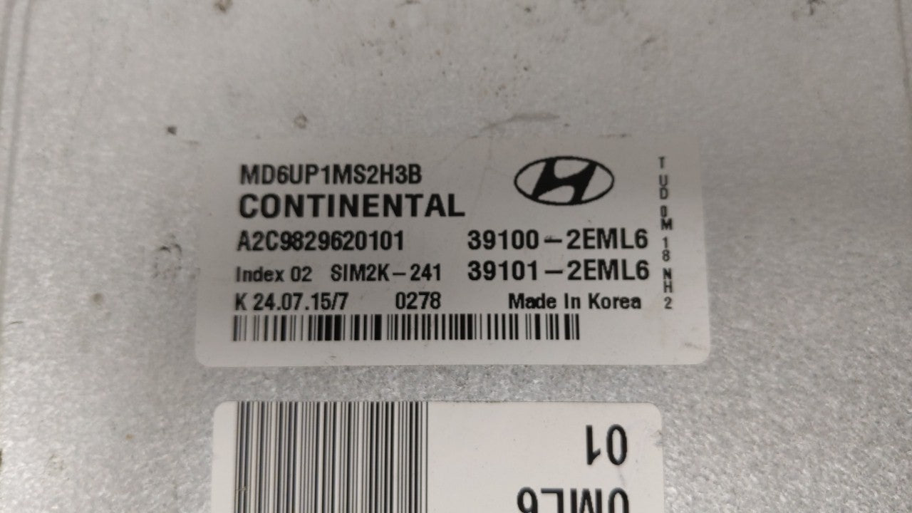 2014-2016 Hyundai Elantra PCM Engine Computer ECU ECM PCU OEM P/N:39102-2EML6 39103-2EML6 Fits 2014 2015 2016 OEM Used Auto Parts - Oemusedautoparts1.com