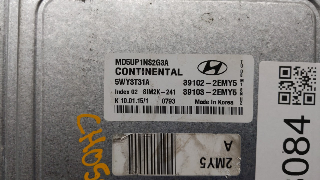 2015 Hyundai Elantra PCM Engine Computer ECU ECM PCU OEM P/N:39102-2EMY5 39103-2EMY5 Fits OEM Used Auto Parts - Oemusedautoparts1.com