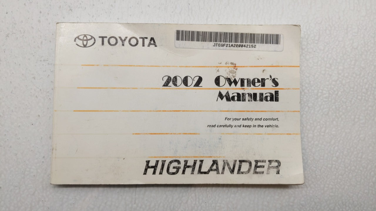 2002 Toyota Highlander Owners Manual Book Guide OEM Used Auto Parts - Oemusedautoparts1.com