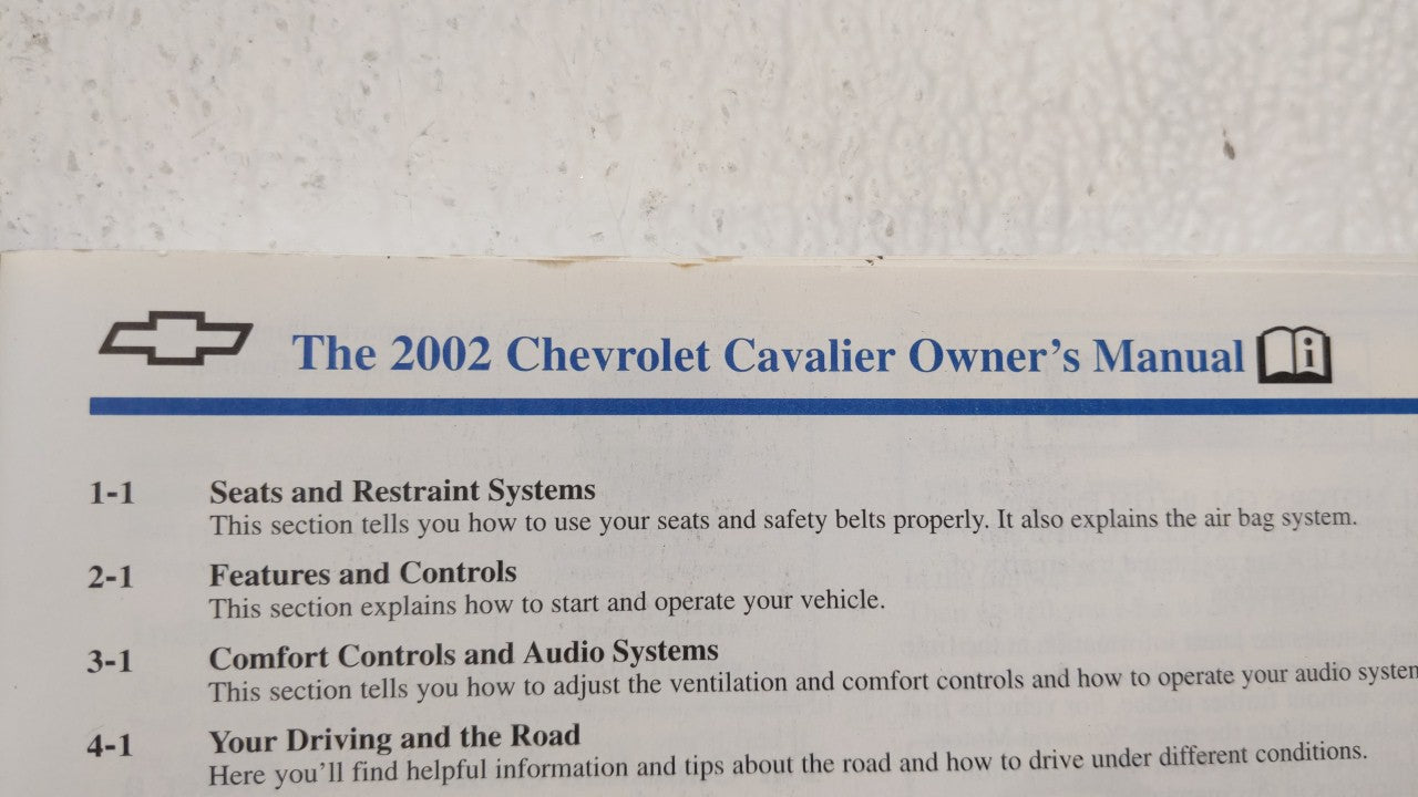 2002 Chevrolet Cavalier Owners Manual Book Guide OEM Used Auto Parts - Oemusedautoparts1.com